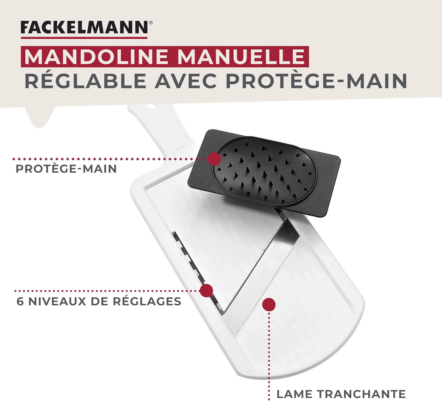 Fackelmann - Mandoline double face inox - épaisse/fine - avec support, blanc/noir