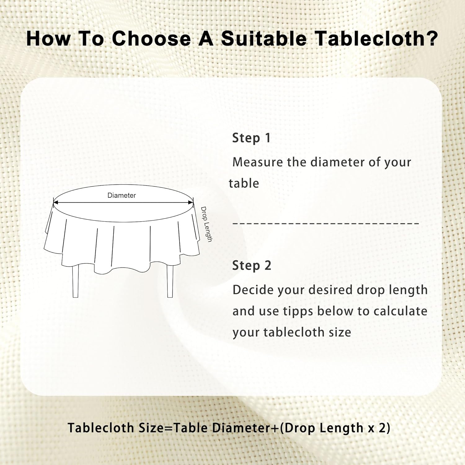 DWCN - Effet Lin rond 180 cm - nappe lavable imperméable champagne