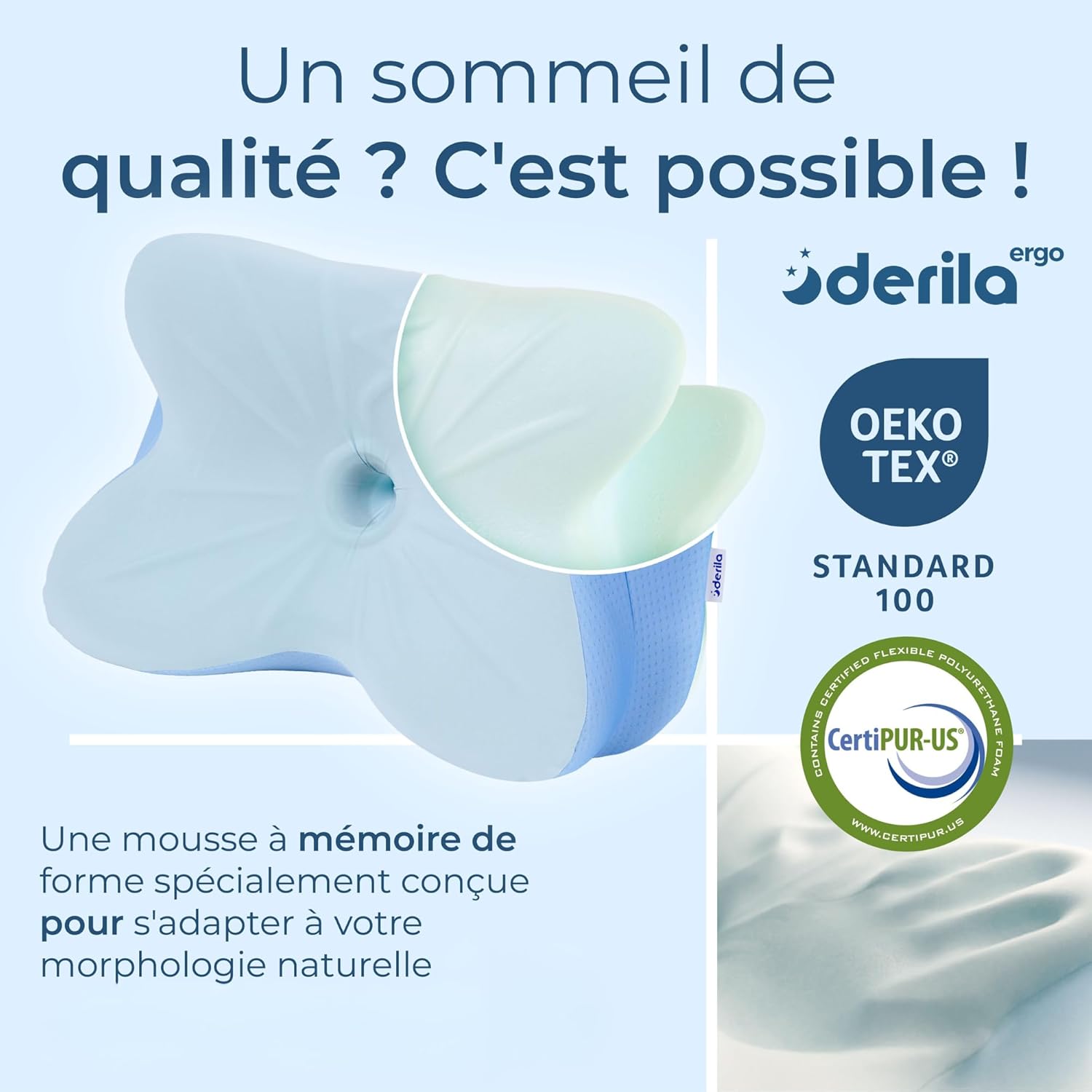 Derila - Ergo Oreiller mémoire de forme cervical papillon - soutien optimal toutes positions