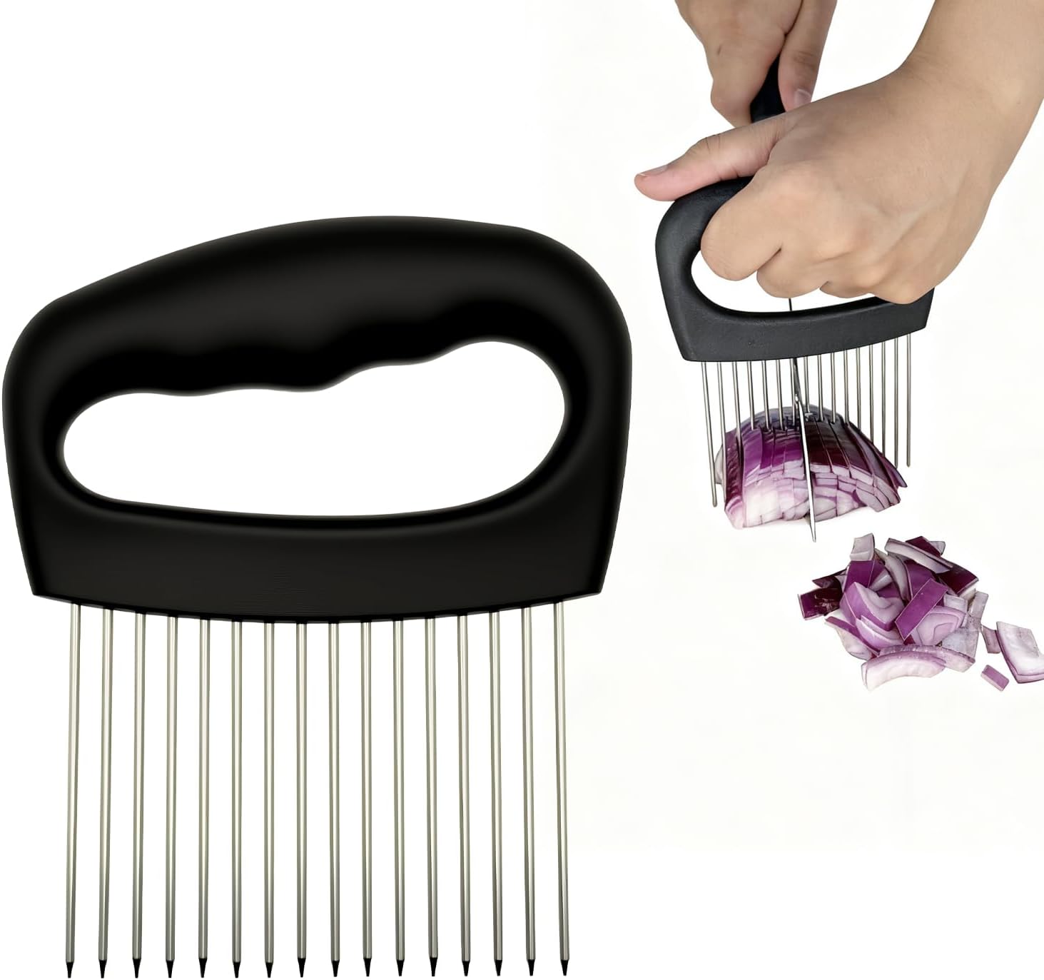 Trancheuse d'oignons extra large - inox - 16 aiguilles - coupe légumes et tomates