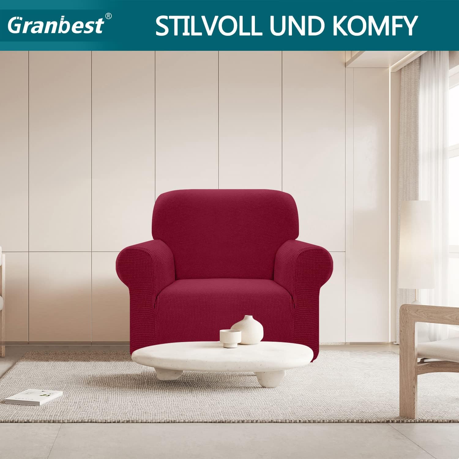 Granbest - housse canapé imperméable, 1 place, rouge, élastique, durable