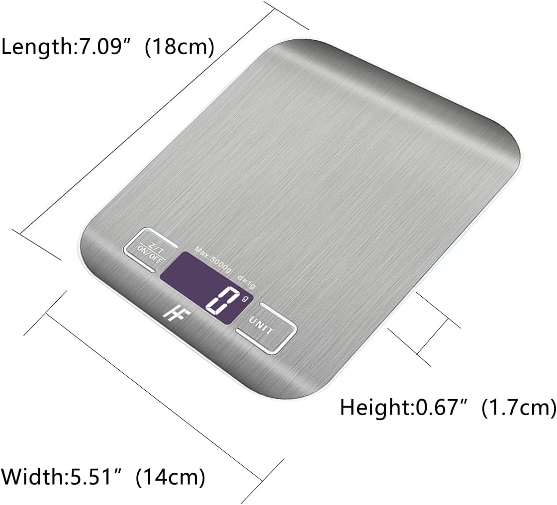 HomeFashion - balance cuisine électronique - 5kg/1g - LCD, tare, inox, piles incluses