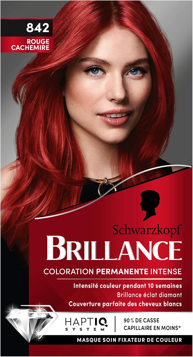 Schwarzkopf - Brillance Intense - éclat diamant, soin nourrissant, couvre 100% blancs - Rouge Cachemire 842