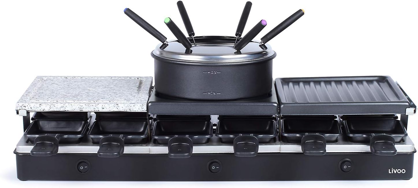 Appareil à raclette et fondue 12 pers - 1650W - grande capacité - DOC234