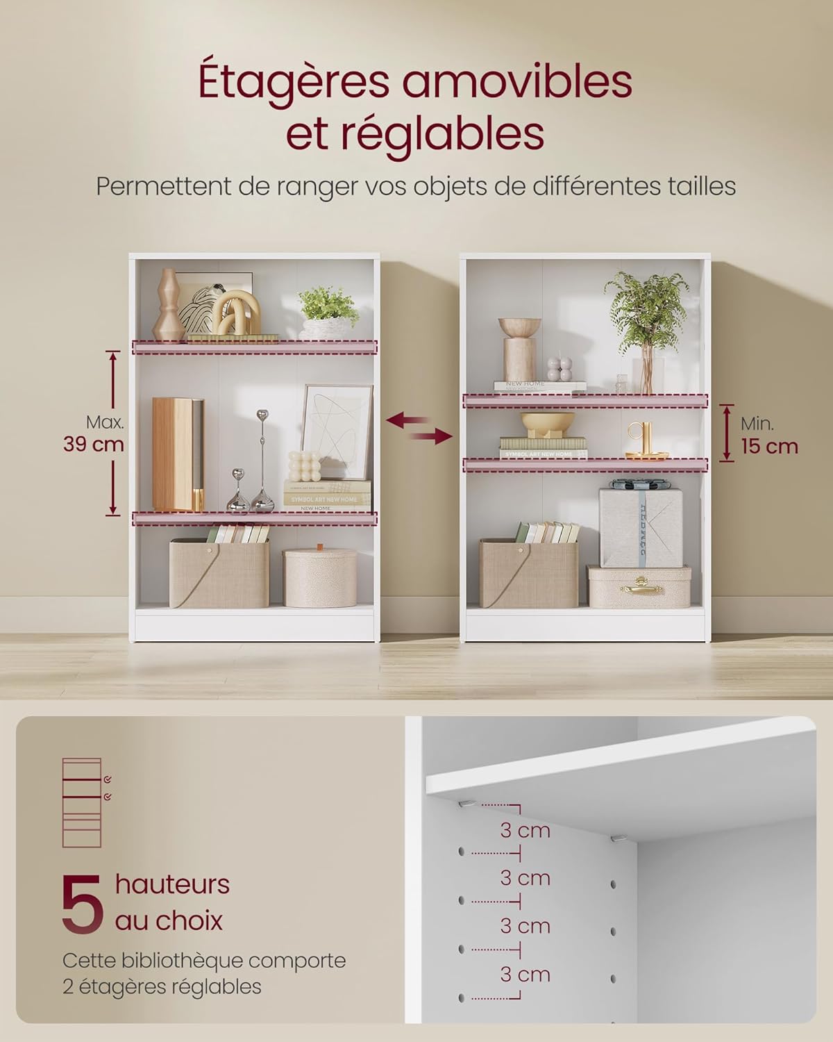 VASAGLE - bibliothèque enfants série LBC105T14 - 60x24x93cm - étagères réglables