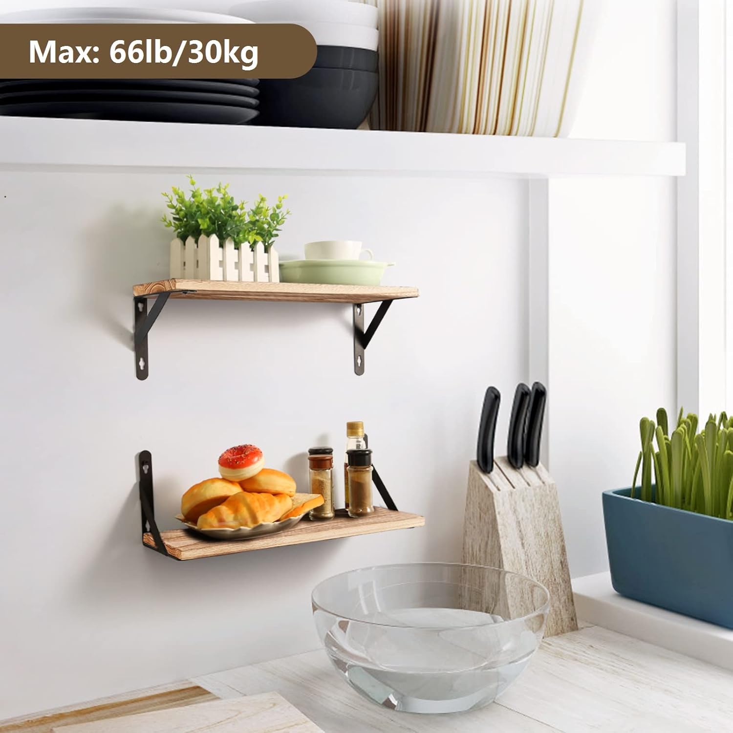 AGM - étagères murales bois, 42,5x15cm, lot 2, multi-pièces