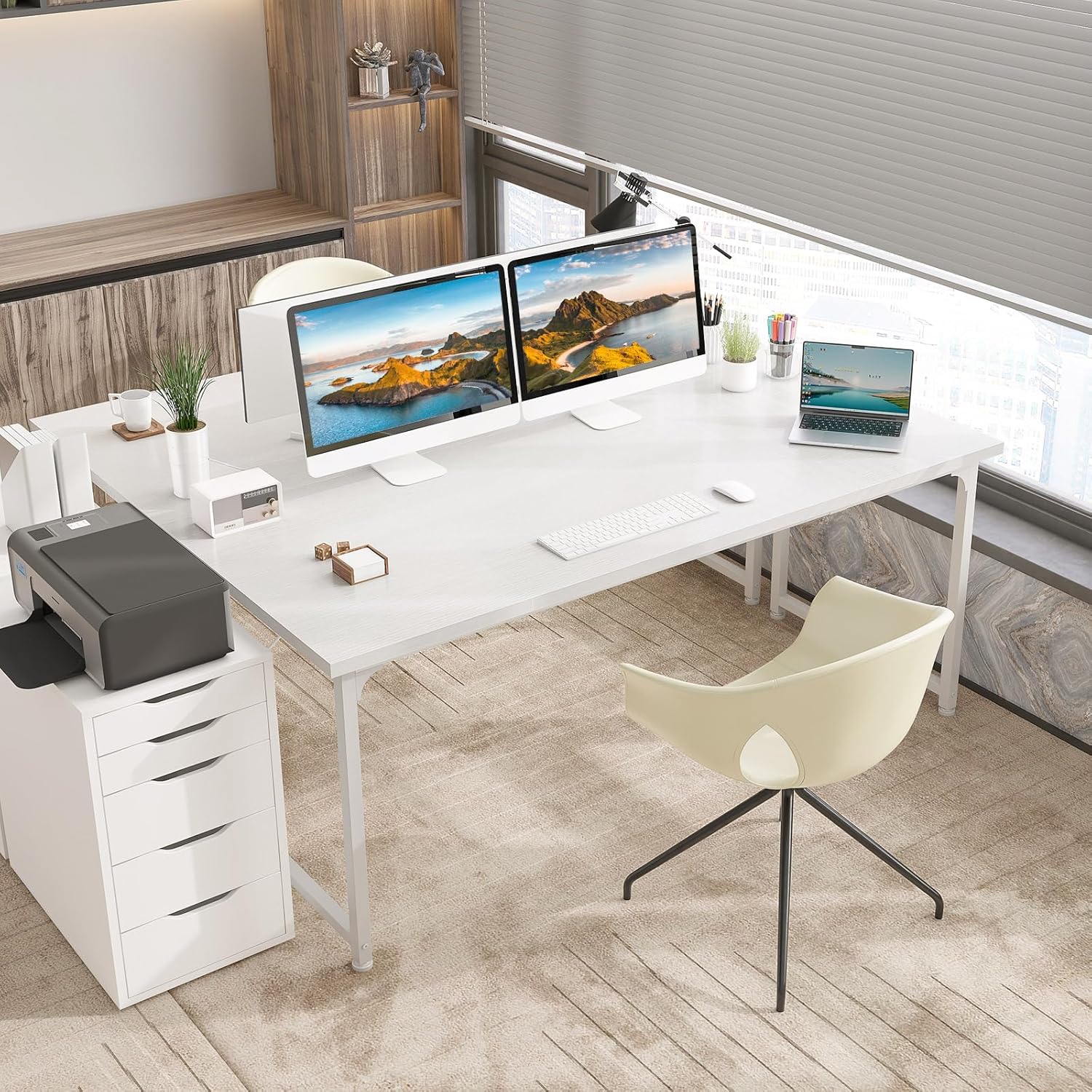 Bureau d'ordinateur - blanc - 160x55 cm - espace de travail moderne