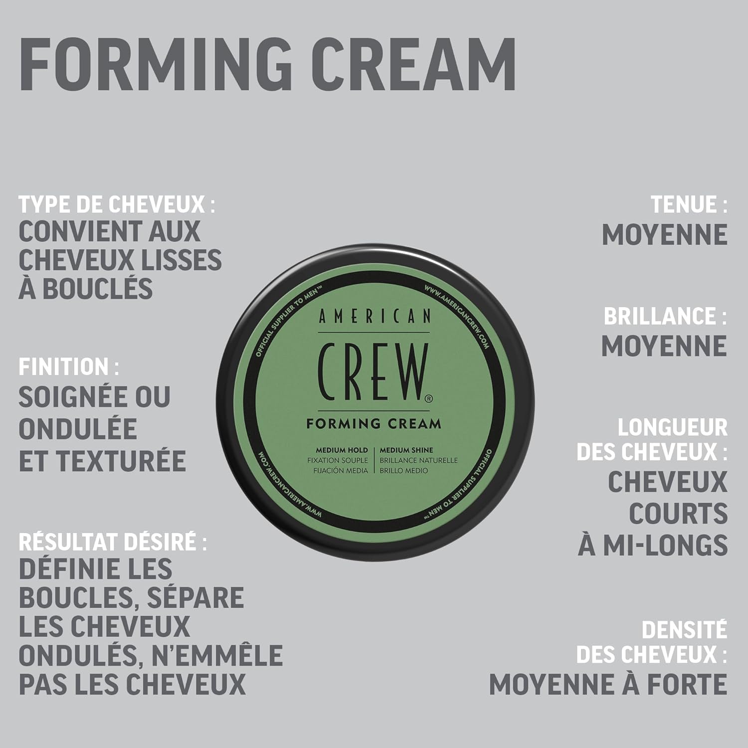 American Crew - Forming Cream - 85g - Cire coiffante fixation moyenne