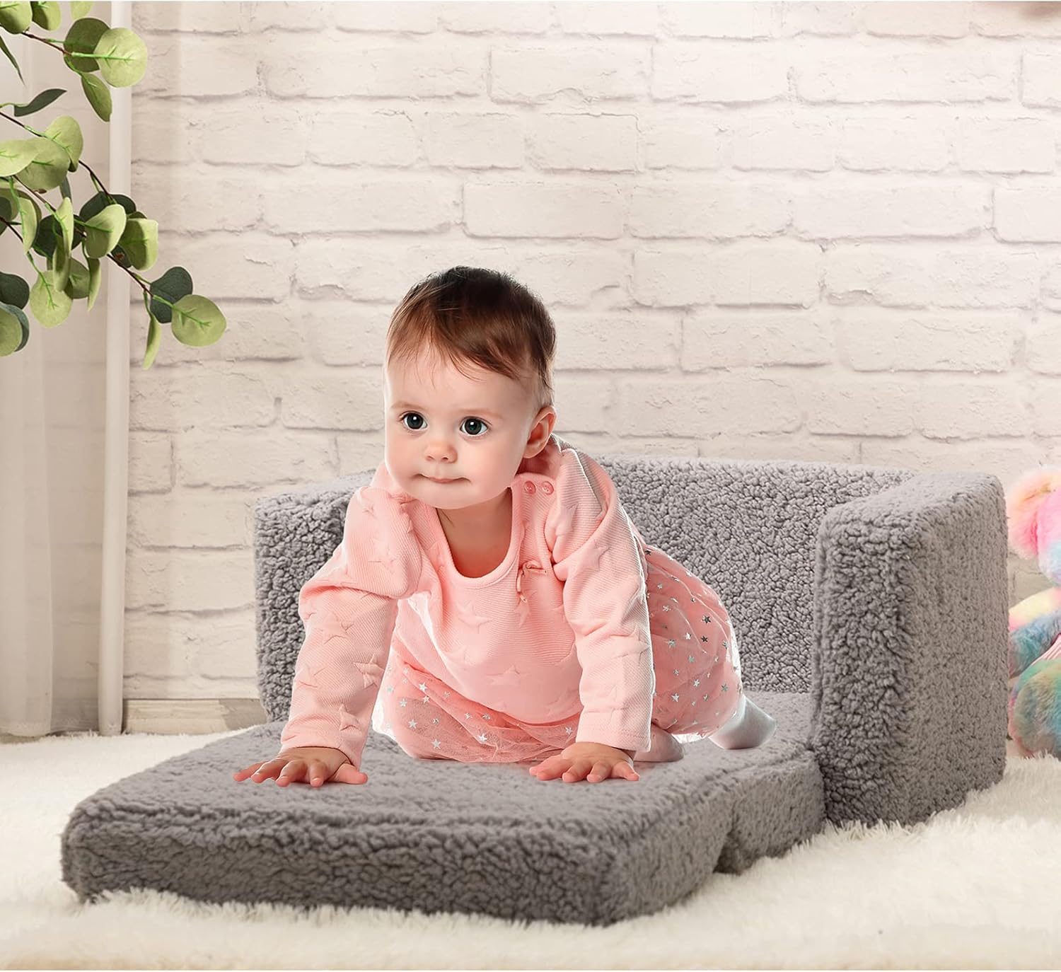 BEJOY - fauteuil enfant convertible 2-en-1, tissu Sherpa, gris, confortable