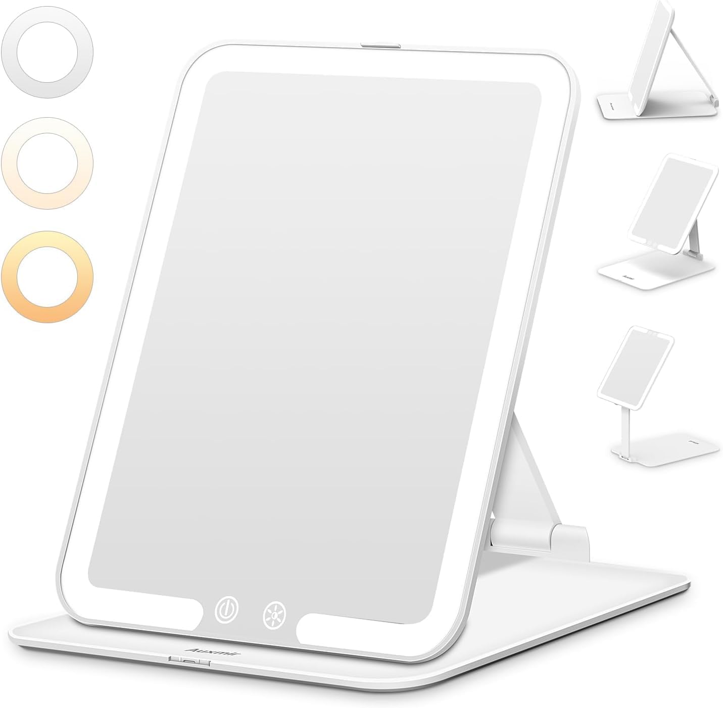 Auxmir - Miroir maquillage LED USB, écran tactile, 3 lumières, compact