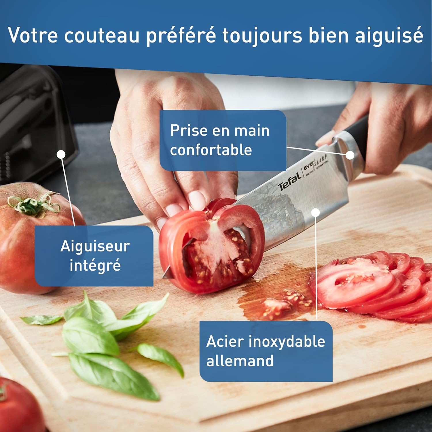 Tefal - Ever Sharp Black Edition - 16,5 cm - inox allemand, aiguiseur intégré K2579104
