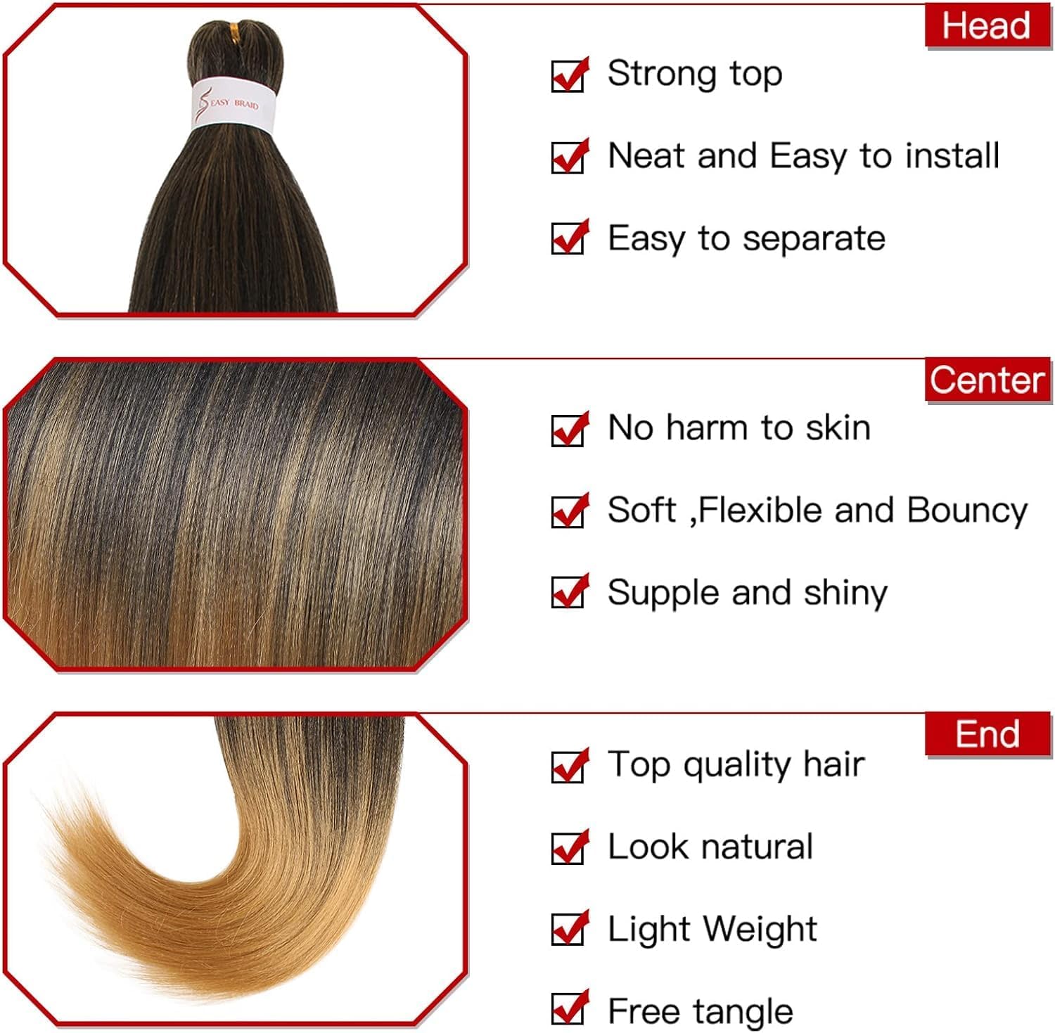 Xtrend - extensions EZ Braids - 66 cm - pré-étirées, coiffables à chaud - T27#