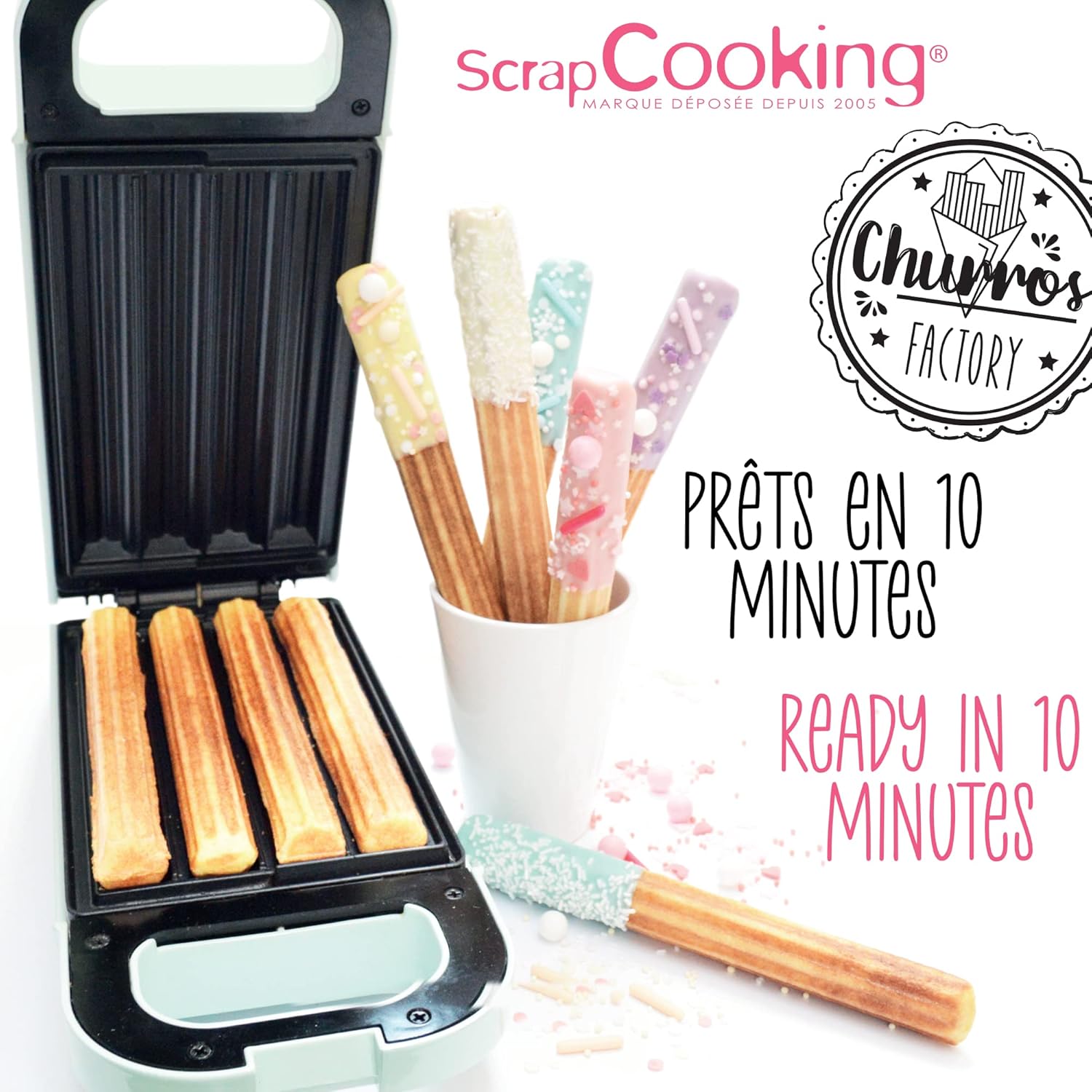 ScrapCooking - Churros Factory, plaque antiadhésive, rotation 180°, recette incluse, 3888