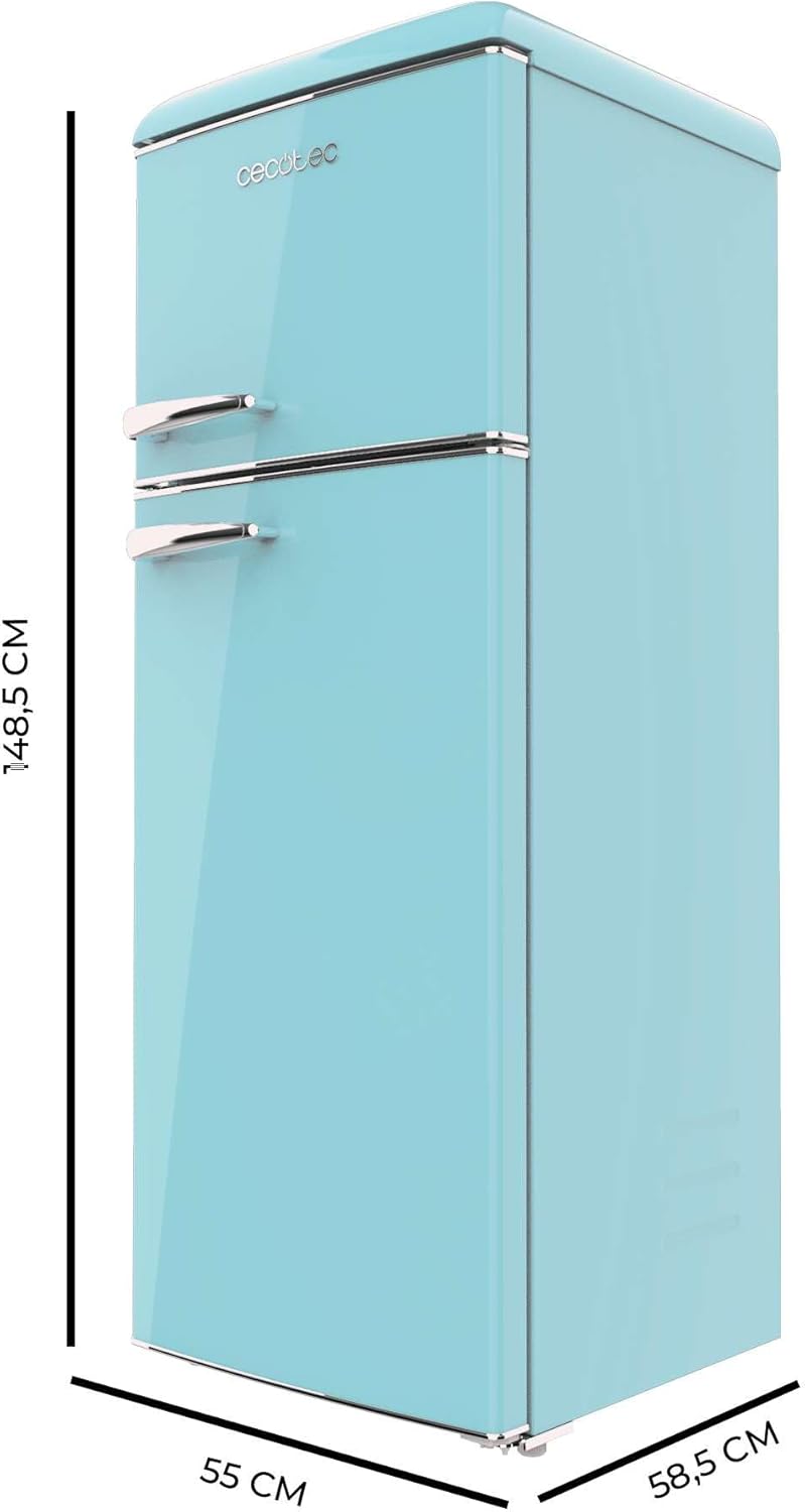 Cecotec - Bolero CoolMarket 2D Origin - 148,2x55,2 cm - rétro, 215 L, LED, poignée chromée, étagères verre