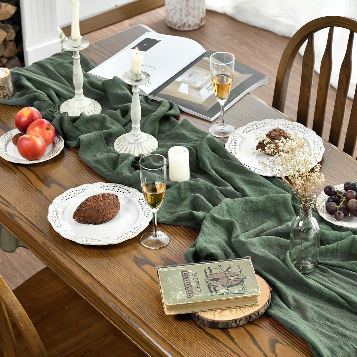 Artoid Mode - chemins de table bohème - 300 cm - gaze mousseline vert