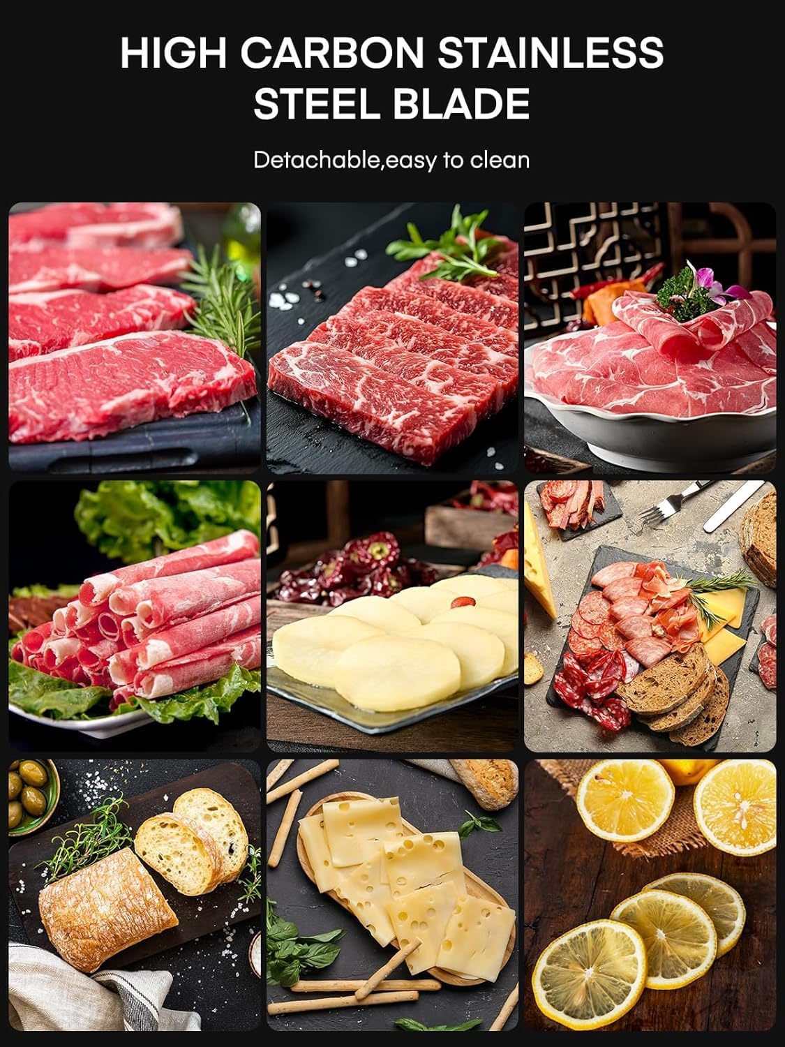 Trancheuse électrique - 250W, 19cm, 3 lames inox, épaisseur réglable, sécurité