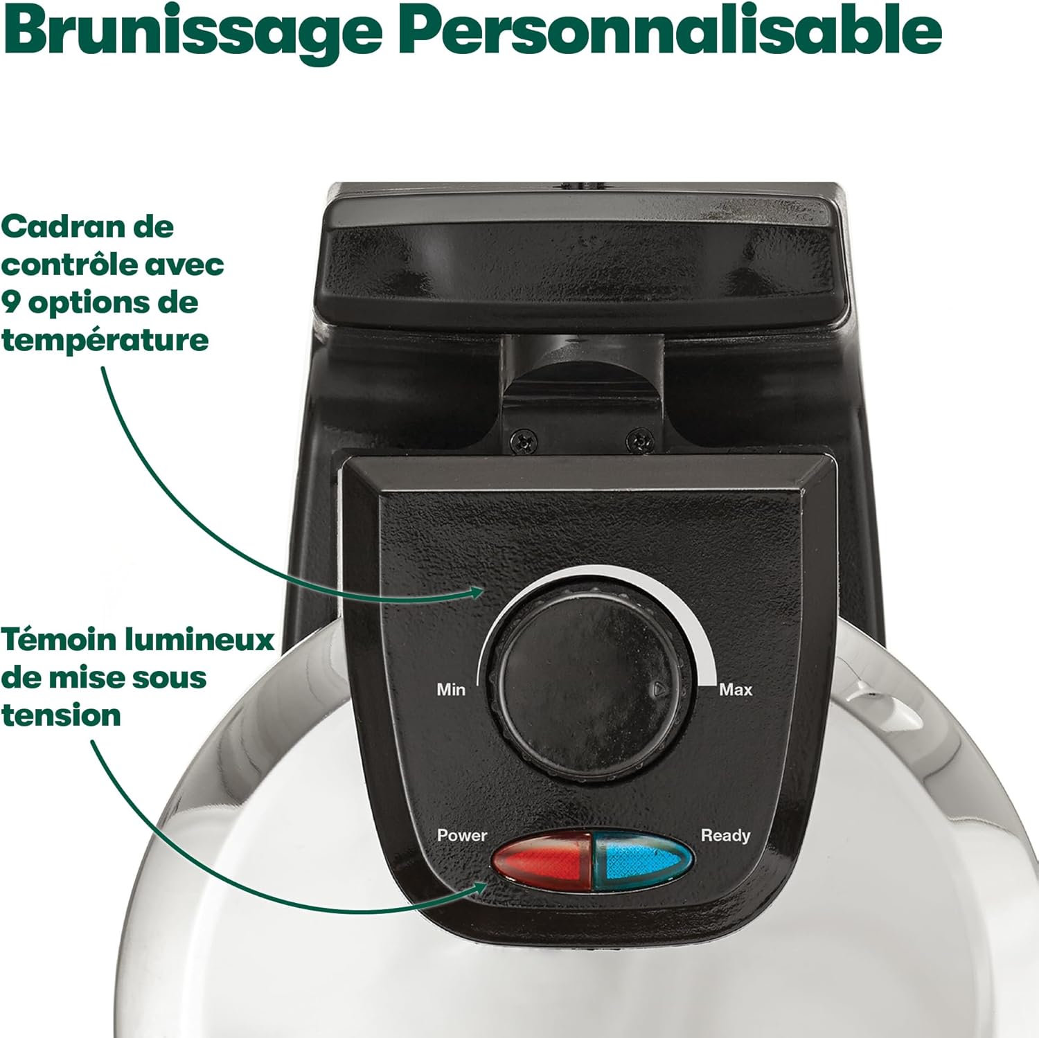 Bella - Gaufrier rotatif inox, plaques antiadhésives, réglage brunissage