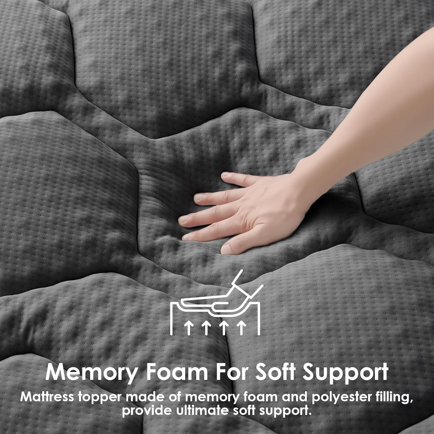 EHEYCIGA - Surmatelas mémoire de forme 180x200 - poche profonde, rafraîchissant, gris foncé