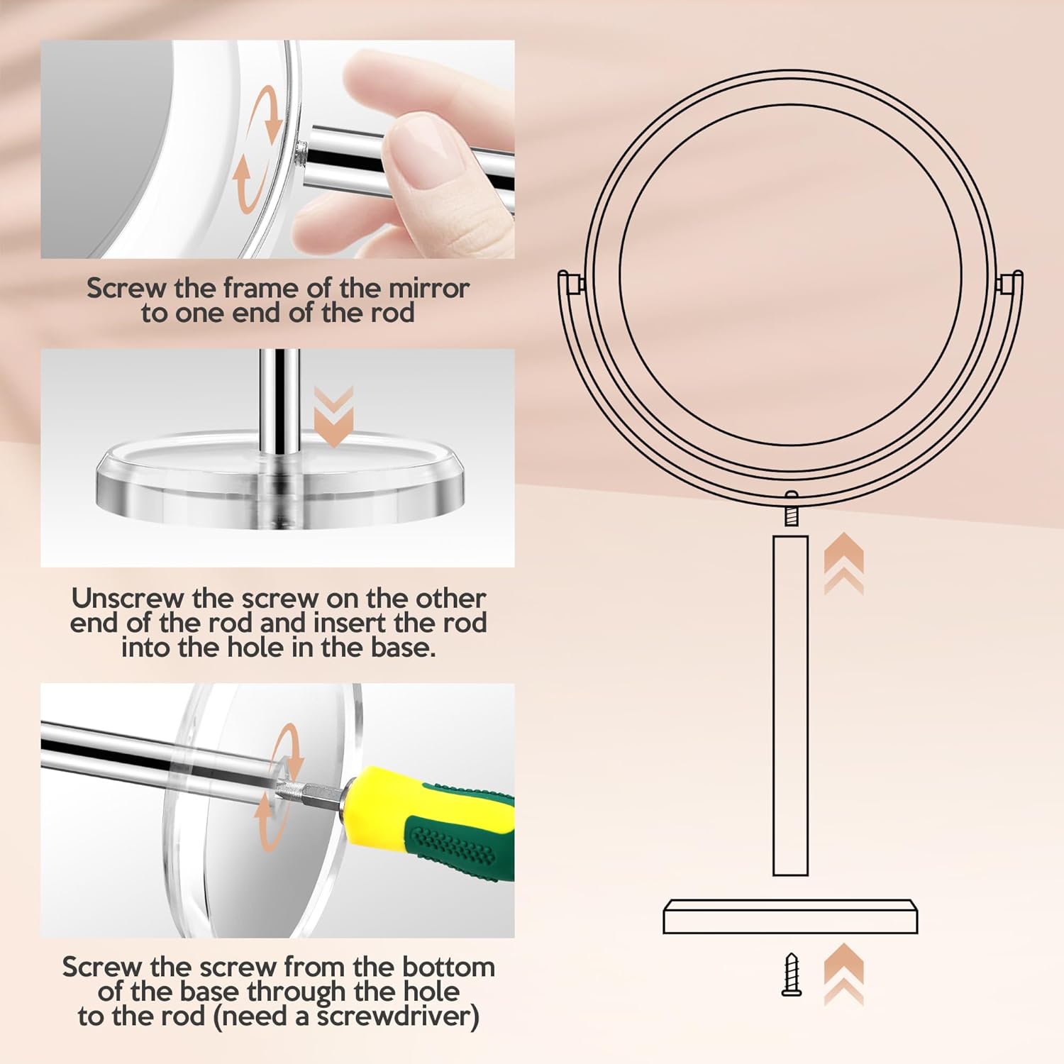 Miroir de maquillage double face, grossissement 30x/1x, sur pied, idéal chambre et salle de bain
