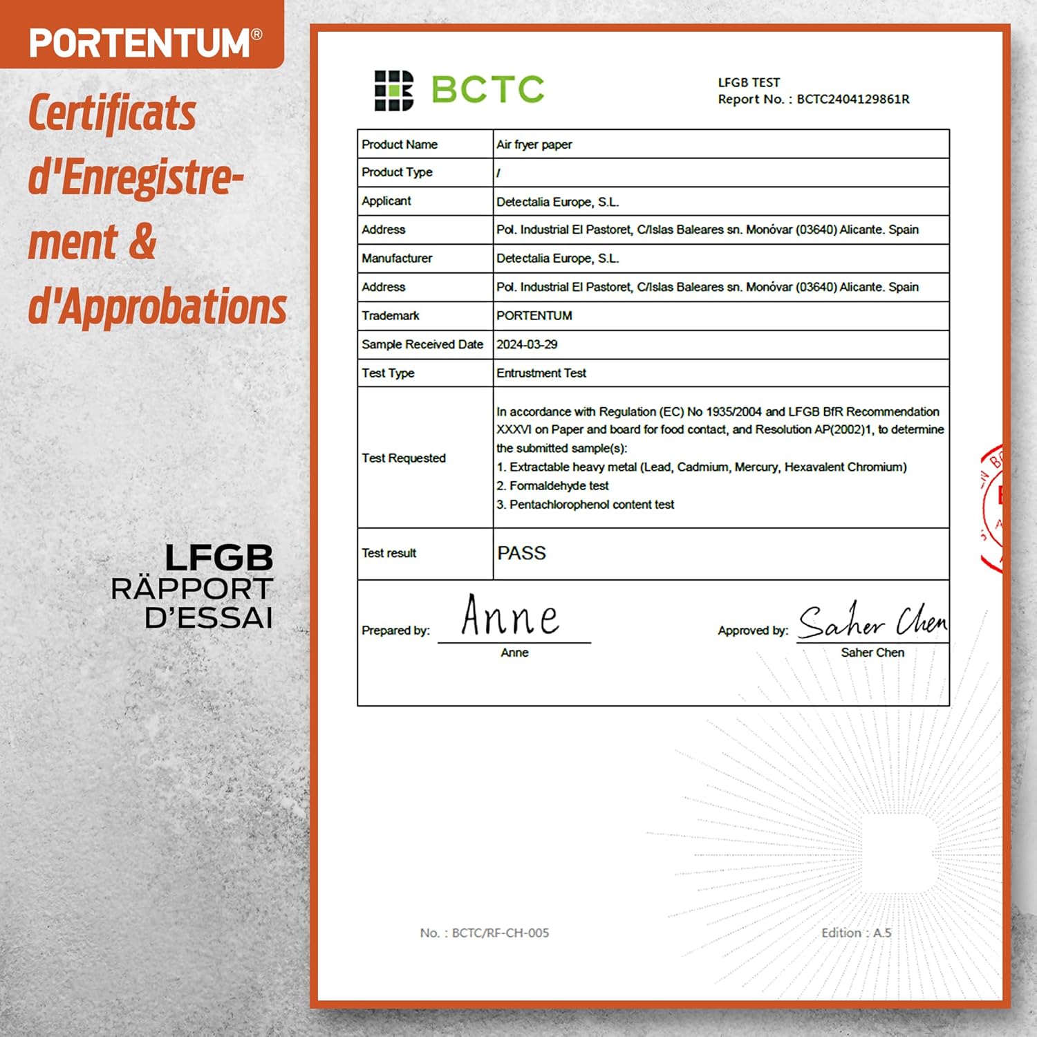 PORTENTUM - papier cuisson air fryer - 20x24 cm - 100 pièces, sans BPA, adapté 5-8L