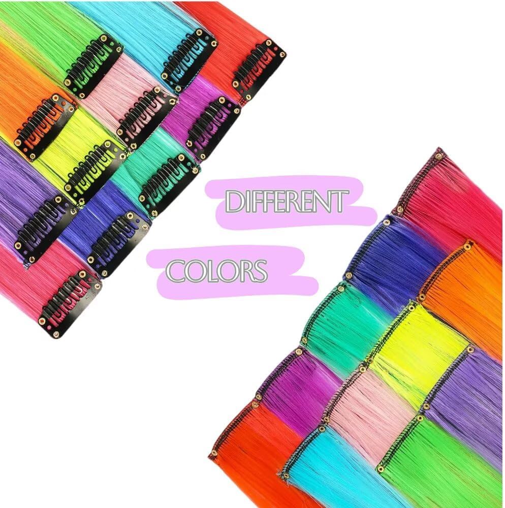 Mèches de cheveux à clipser - Lot de 12 - 55 cm - Vert canard, extensions pour tresses