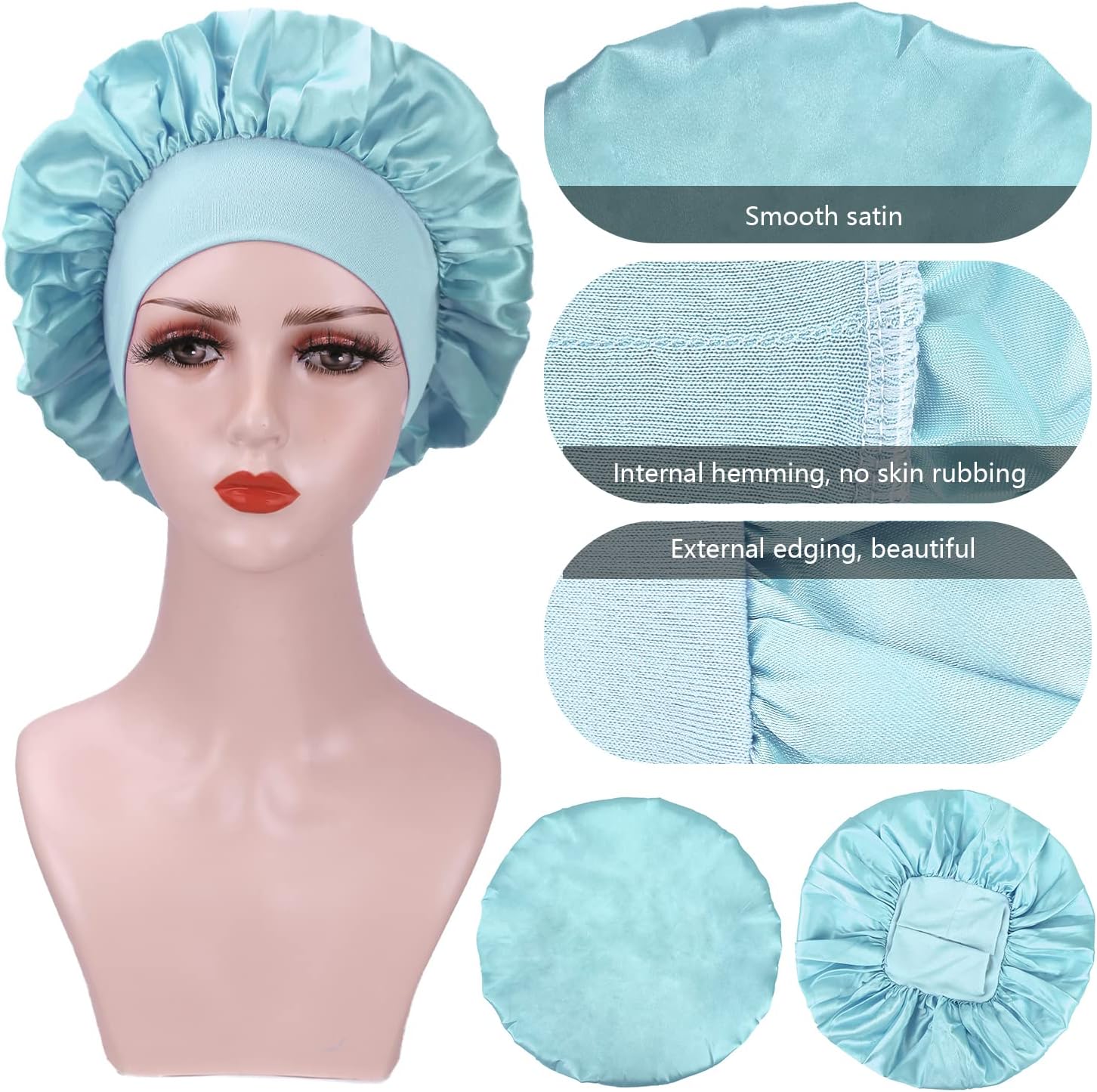 Bonnet satin femme - 2 pièces - protection nuit, doublure soie, réglable