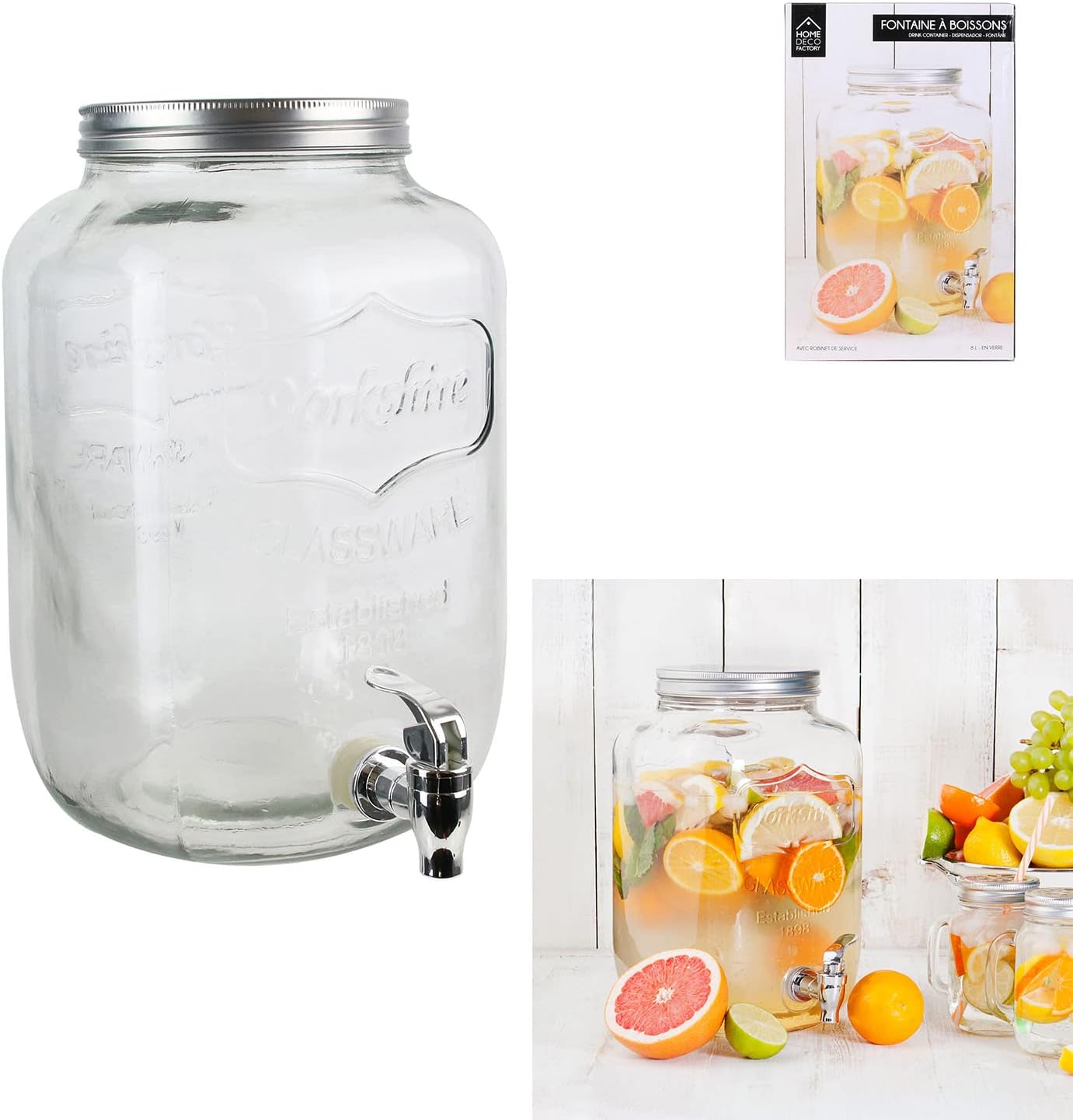 Home Deco Factory - Fontaine verre 8L, large ouverture, robinet, KV7177