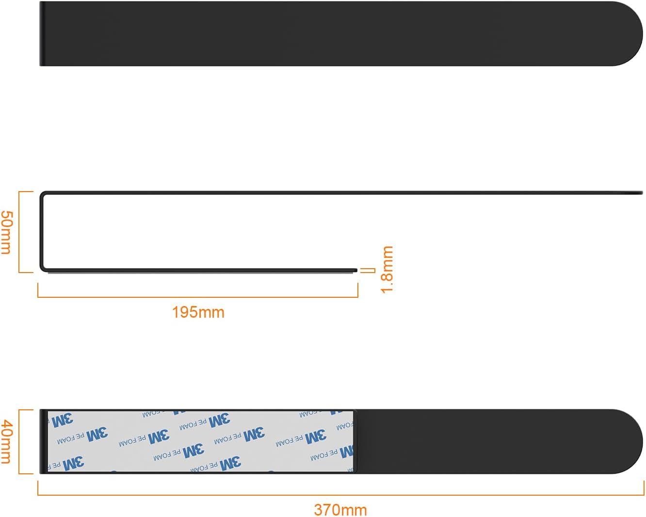 Ibergrif - Porte-serviettes M34454B - 37 cm - Inox, adhésif 3M, noir