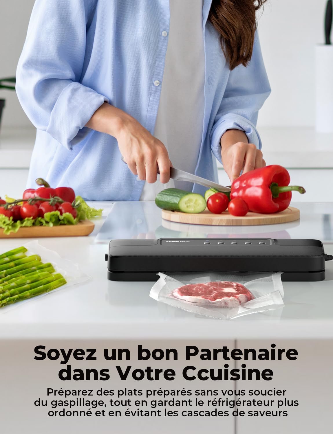 Machine sous vide alimentaire - 5 en 1, sec/humide, 10 sacs inclus, noir