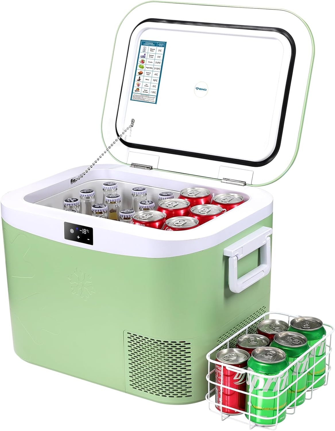 BINGI - glacière électrique 18L - rapide, -18°C, 12V/24V/220V