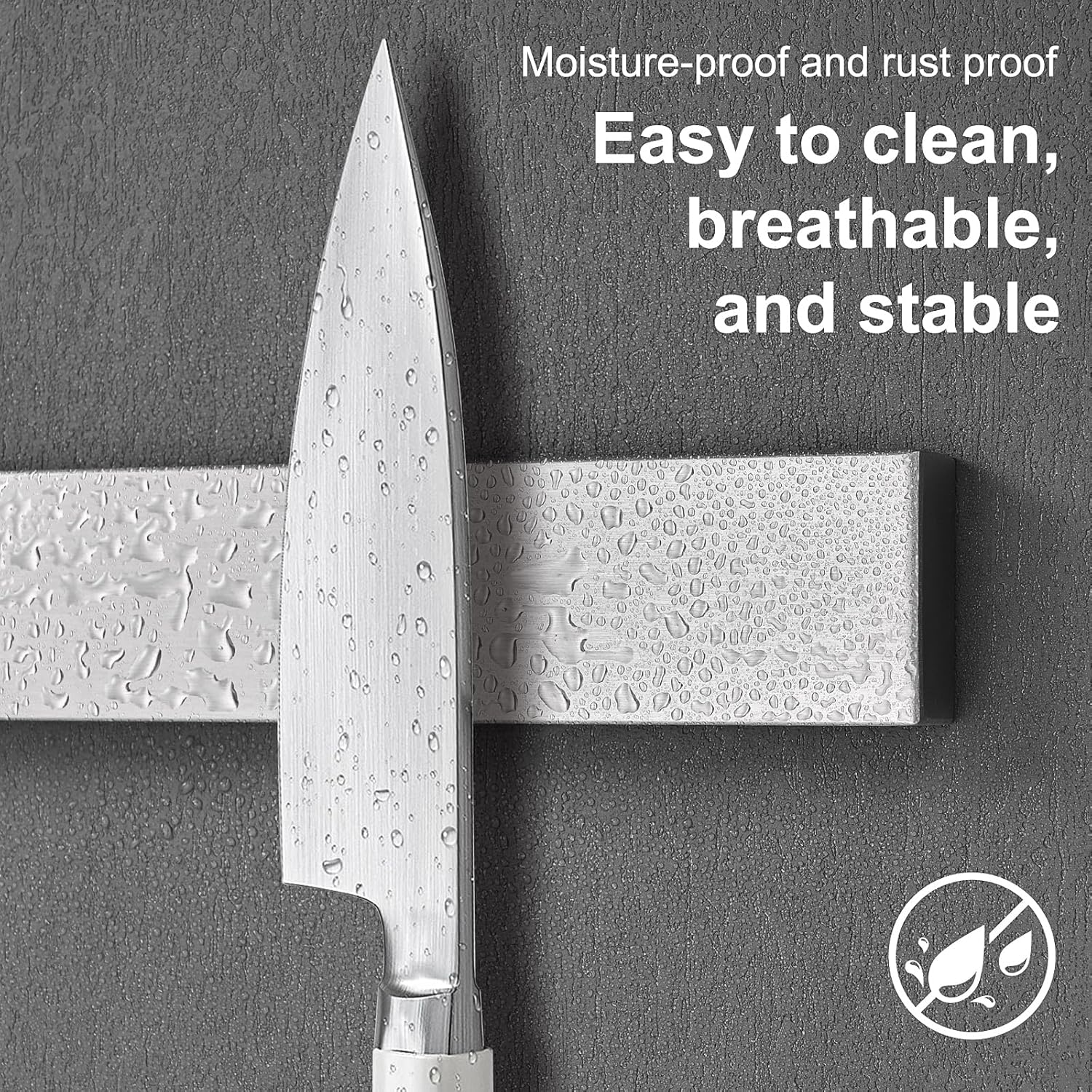 Porte-couteaux magnétique mural 30cm, inox, fixation sans perçage