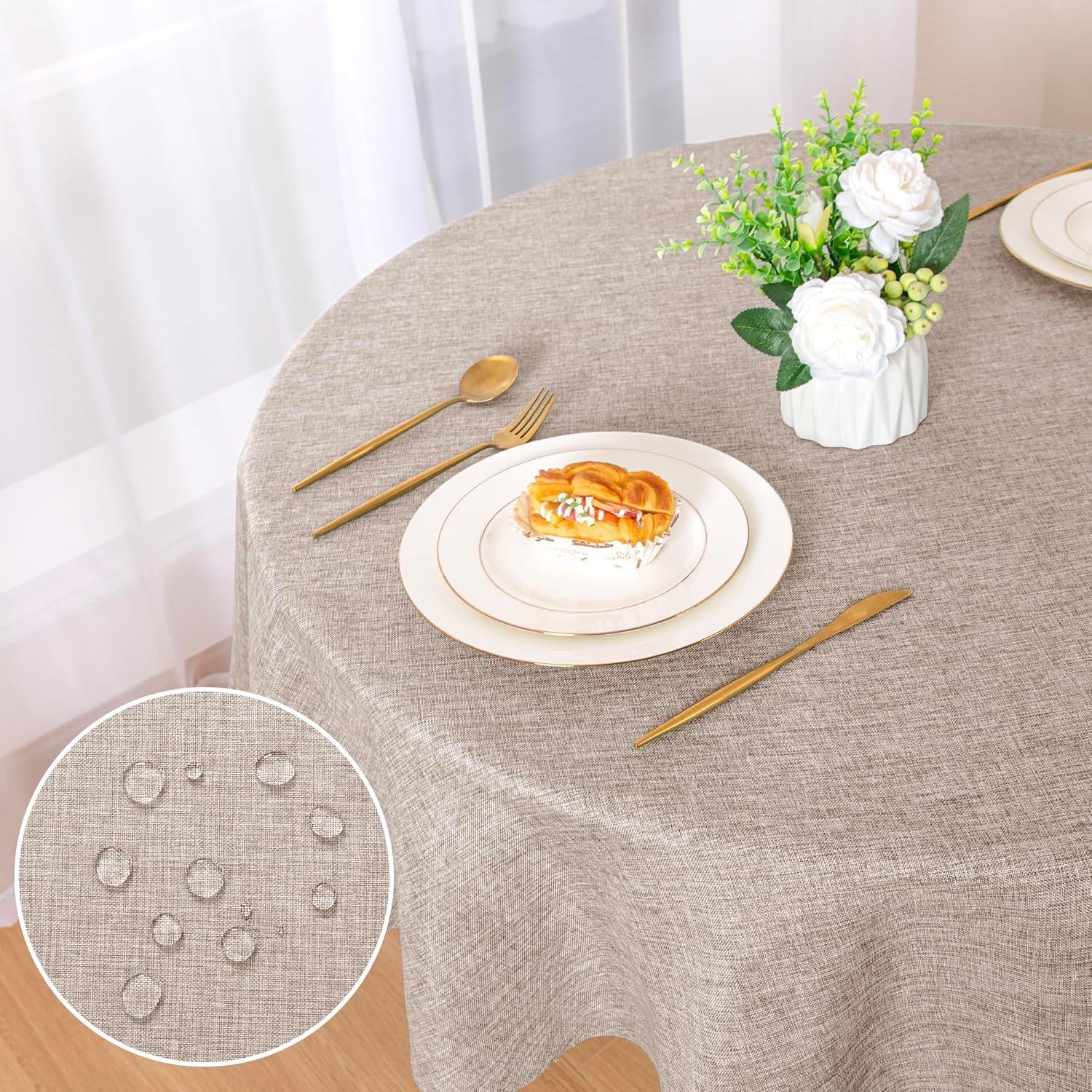 DWCN - nappe ronde effet lin 160 cm - imperméable lavable facile