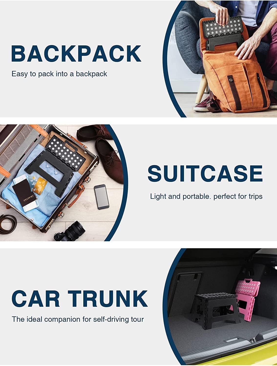 HOUSE DAY - tabouret pliant noir 22cm - 150kg - léger, compact