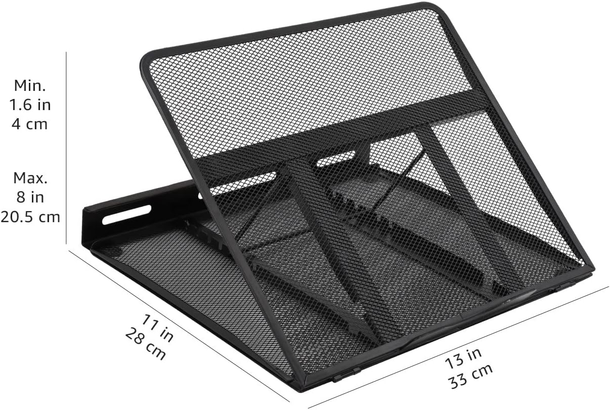Amazon Basics - support ordinateur portable ergonomique 33x28.7x18.5cm, ventilé, jusqu'à 17.3 pouces, noir