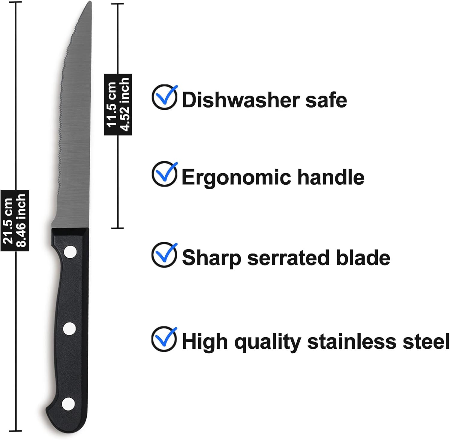 Pleafind - couteaux à steak - 21cm - inox, lame dentelée, lavable