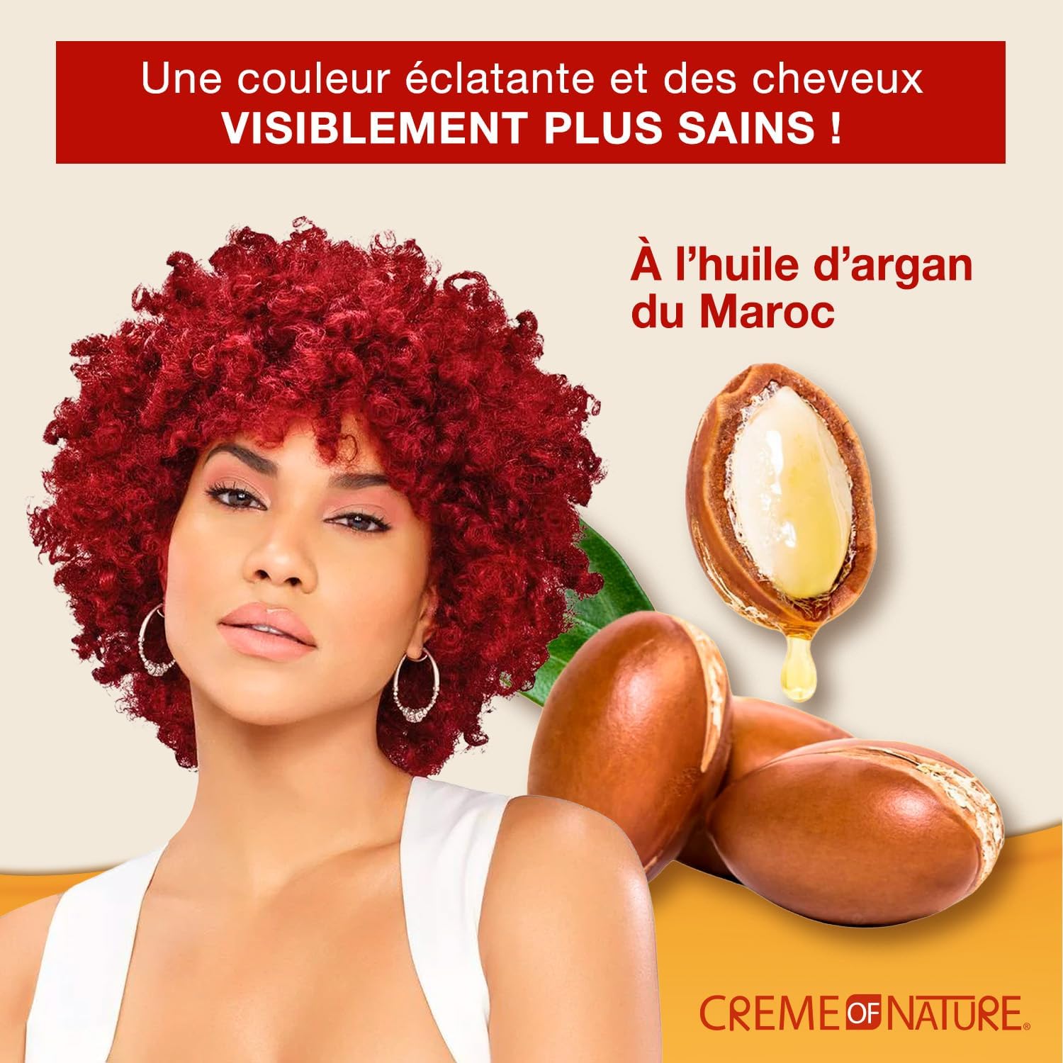 Creme of Nature - Argan Oil coloration permanente - Rouge intense, couvre 100% cheveux blancs, pour cheveux bouclés à cr