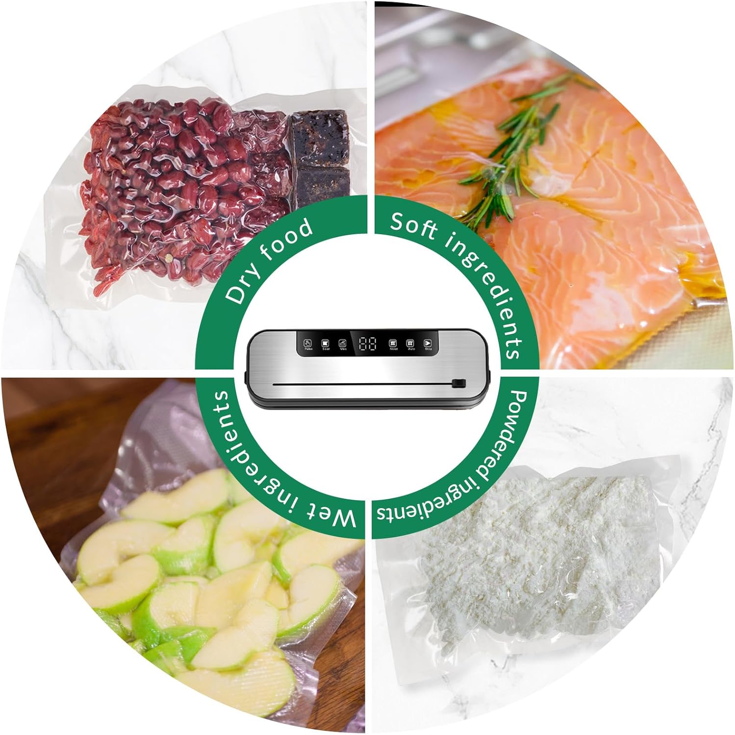 Machine sous vide alimentaire 6 en 1, 75KPA, 50 sacs, mode sec/humide