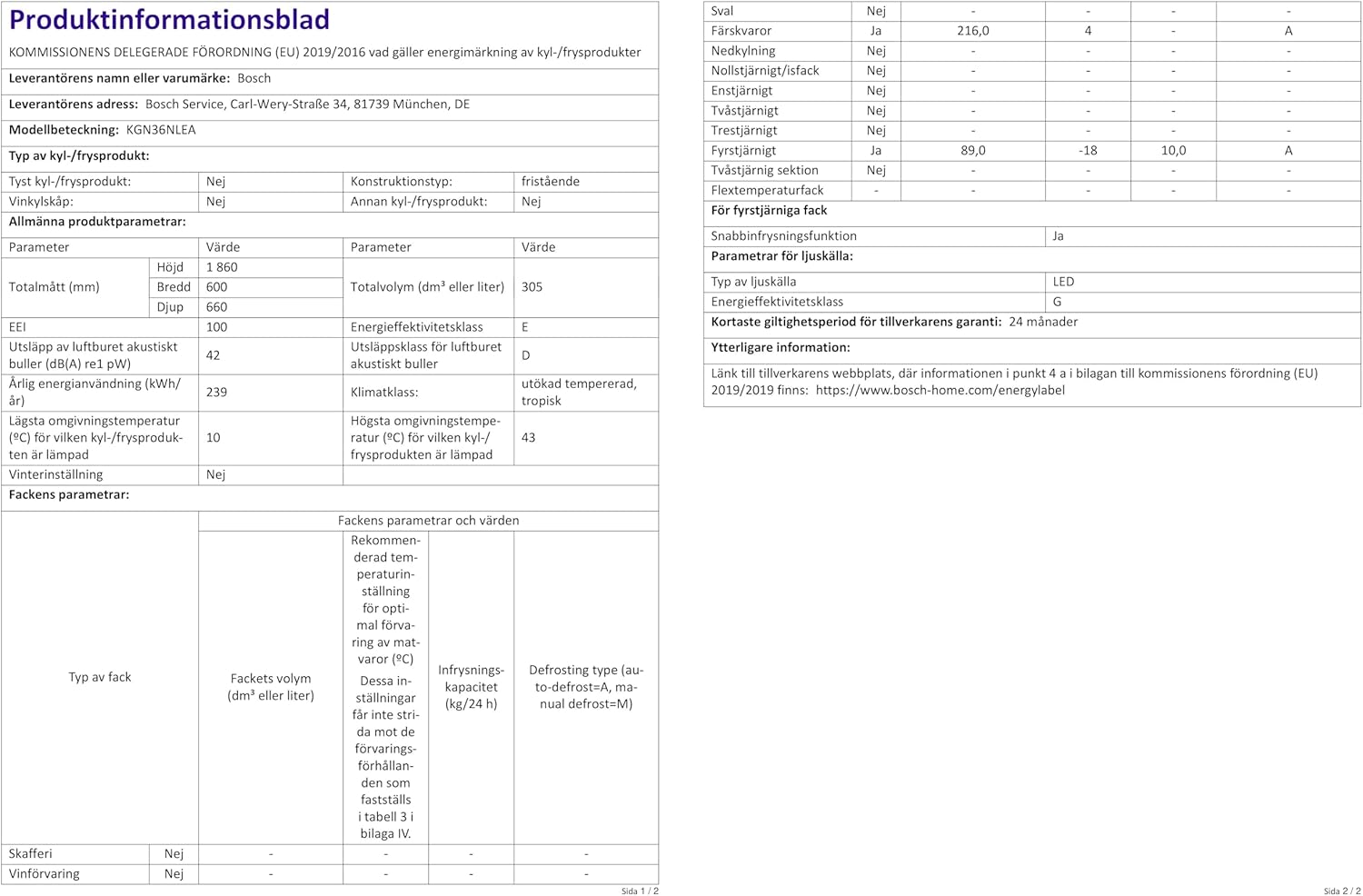 Bosch - combiné Série 2 - 305L, 60x186cm, inox argent - KGN36NLEA