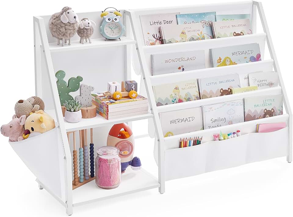 SONGMICS - meuble bibliothèque enfant - 75 cm - rangement jouets, étagères, pochette latérale - GKR024W01