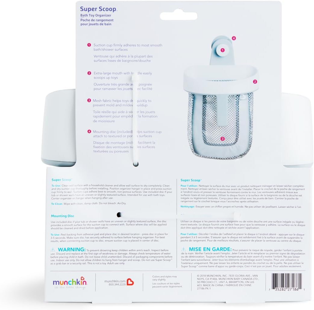 Munchkin - Super Scoop panier à jouets bain, amovible, mural, rangement