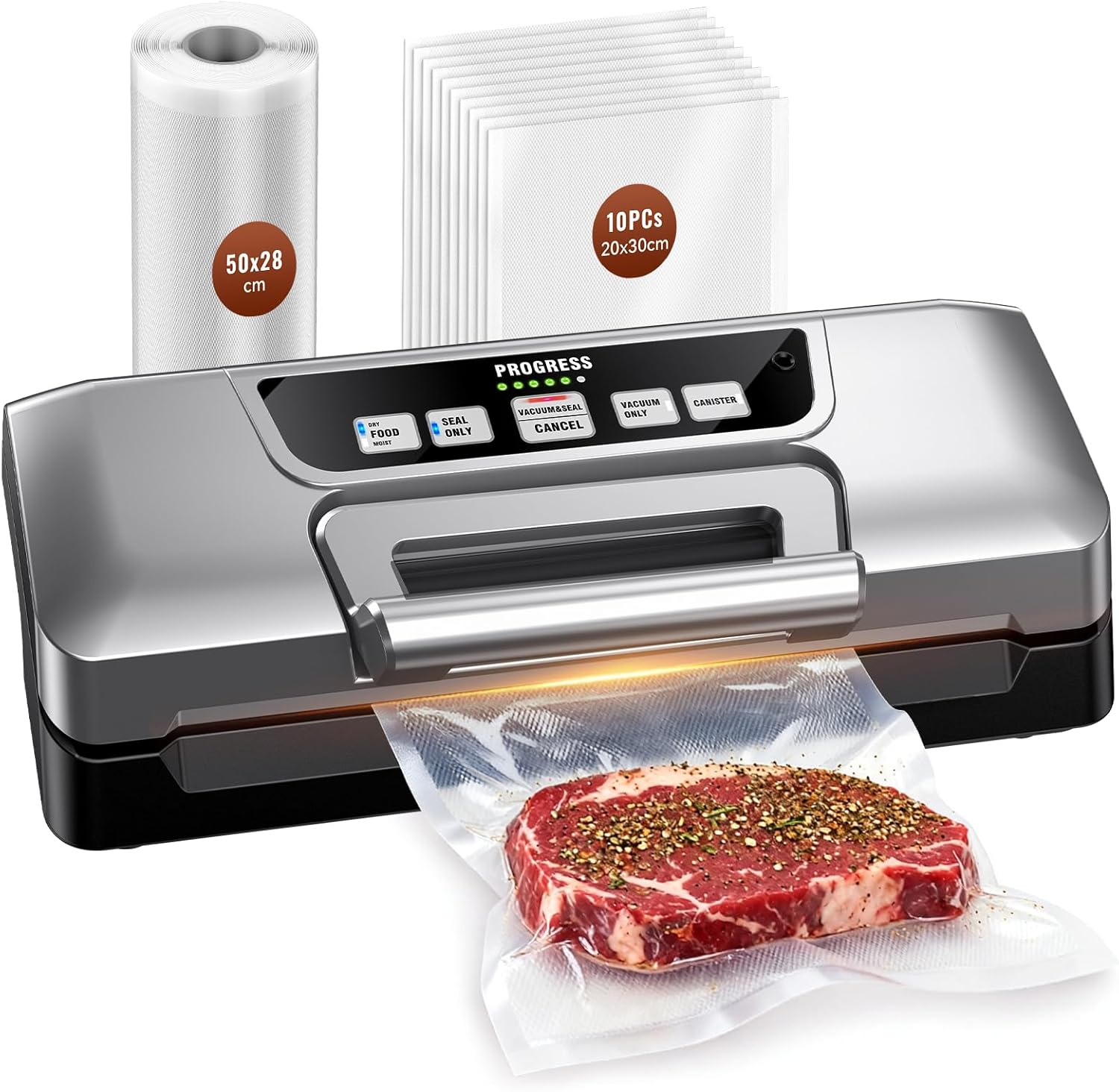 Machine sous vide - double pompe 90kPa, 20L/min - coupe-sacs, LED, sec/humide