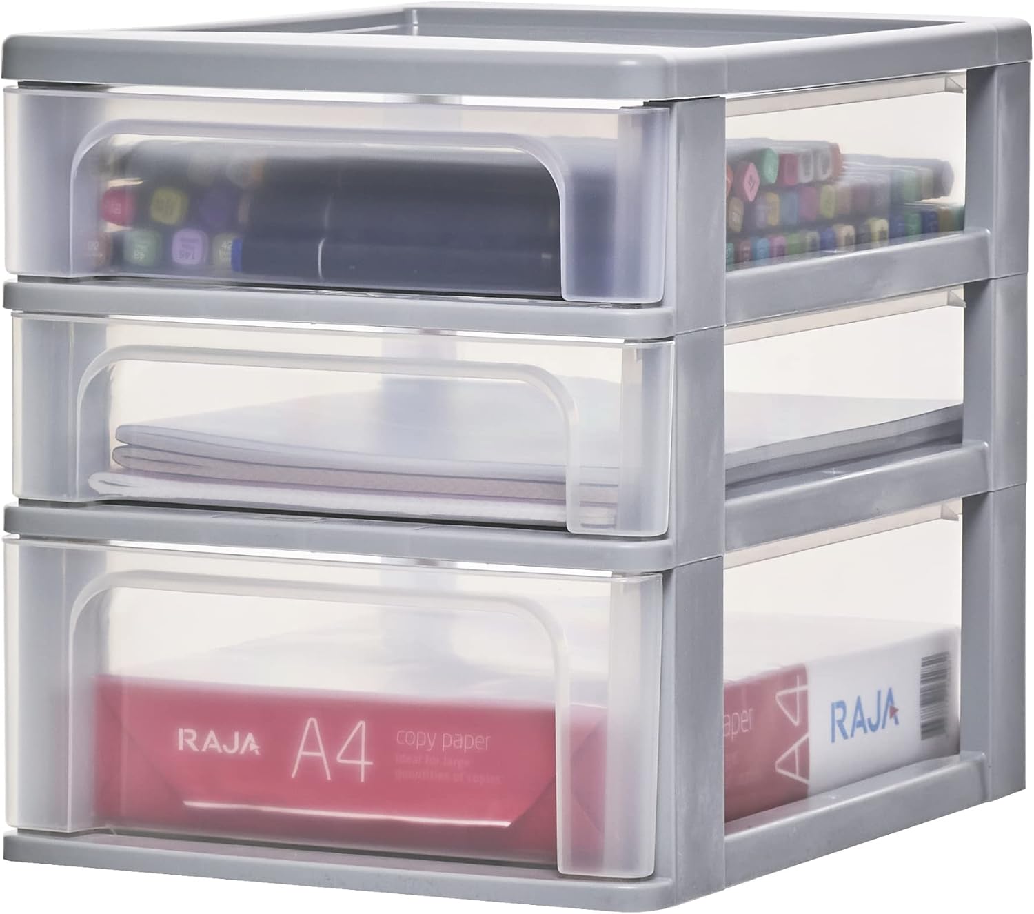 Iris Ohyama - OCH série - 3 tiroirs A4 - plastique gris, sans BPA, OCH-2021