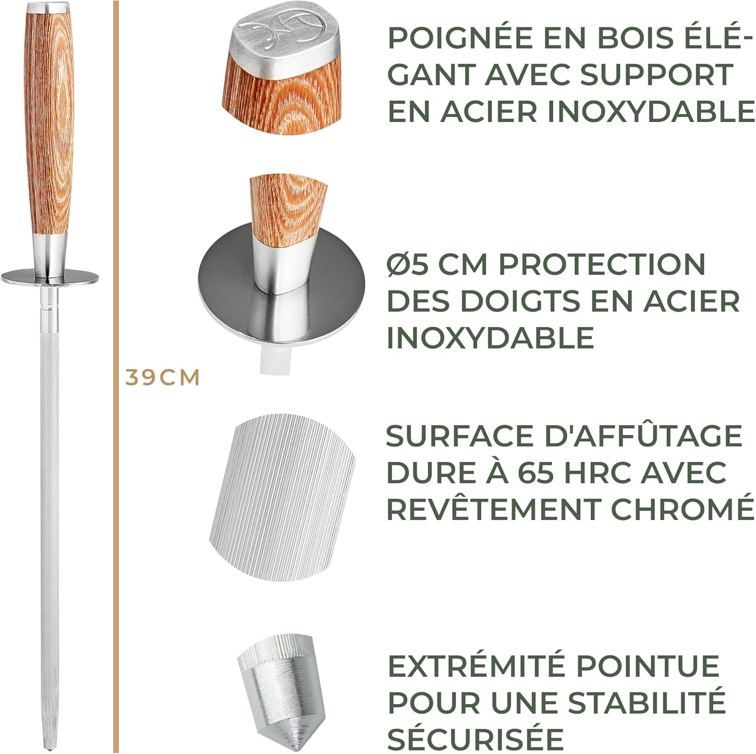 WALDWERK - Fusil à aiguiser premium - acier trempé, poignée bois, 100% sans plastique