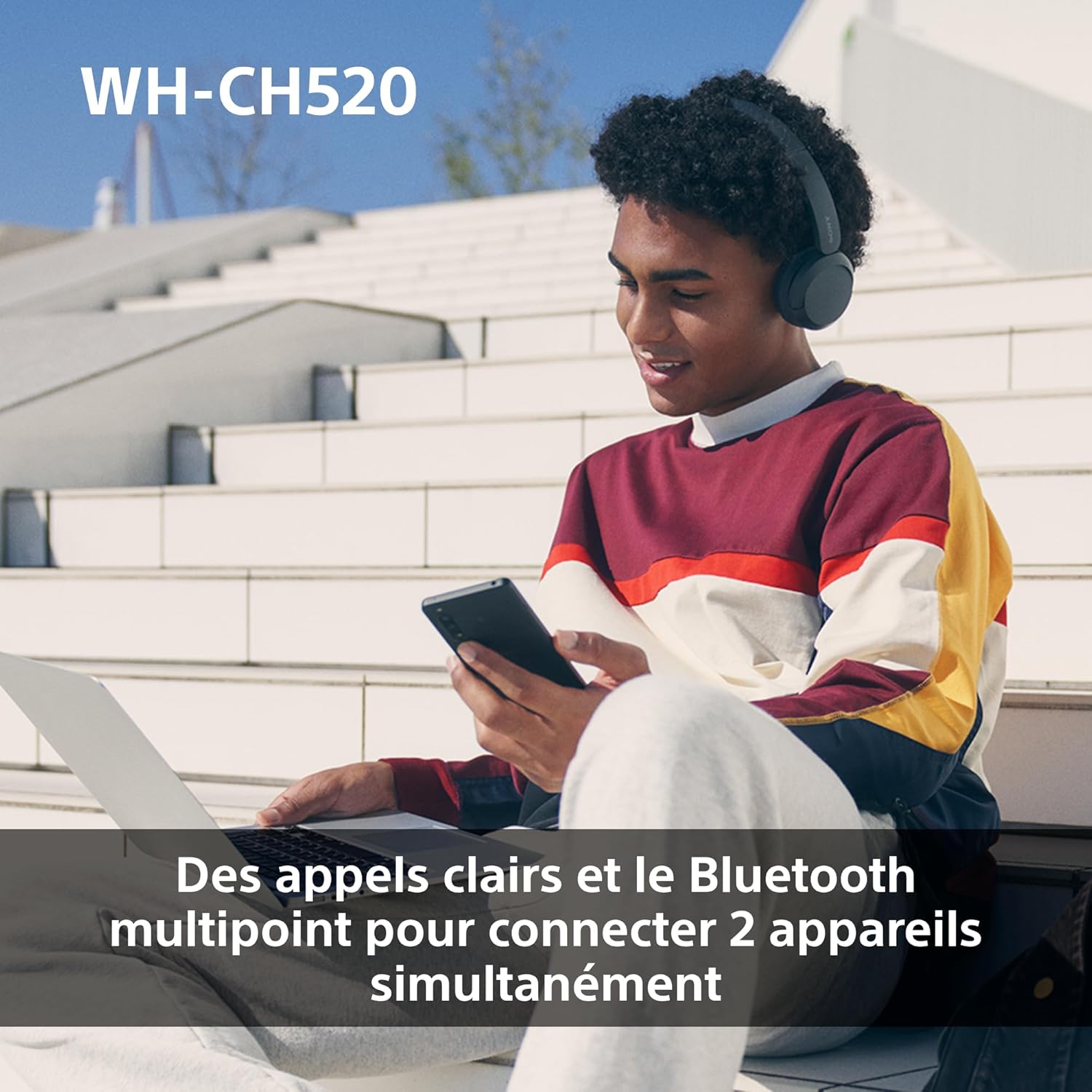 Sony - WH-CH520 - casque sans fil léger, Bluetooth, 50h autonomie