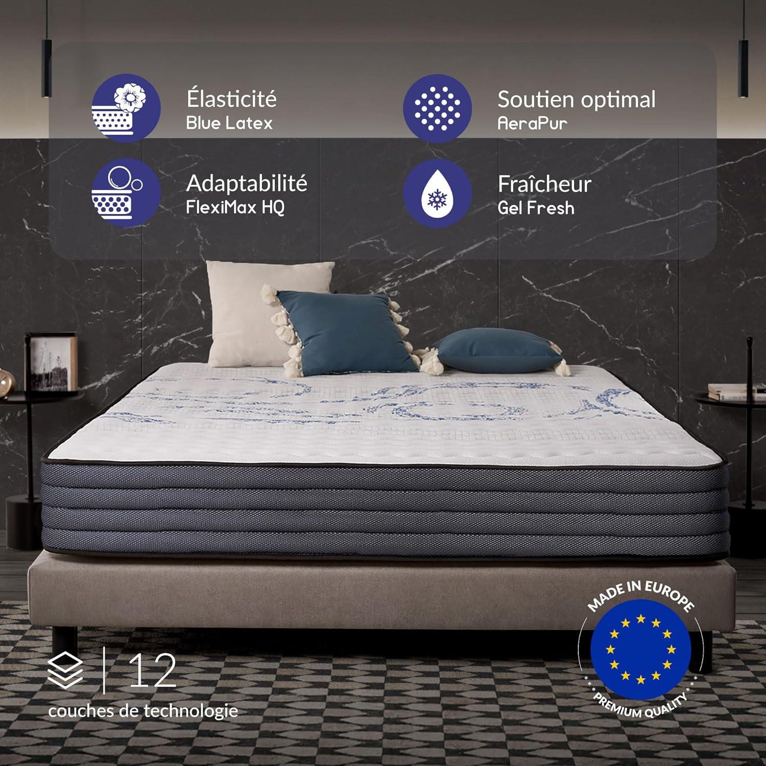 NATURALEX - PerfectSleep - 80x200 cm - Mousse mémoire, latex, 7 zones, réversible