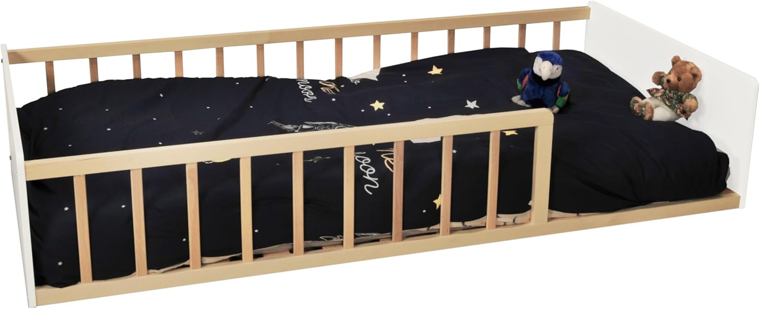 Weber - Lit Pilou - 90x190 cm - sommier inclus, blanc et bois