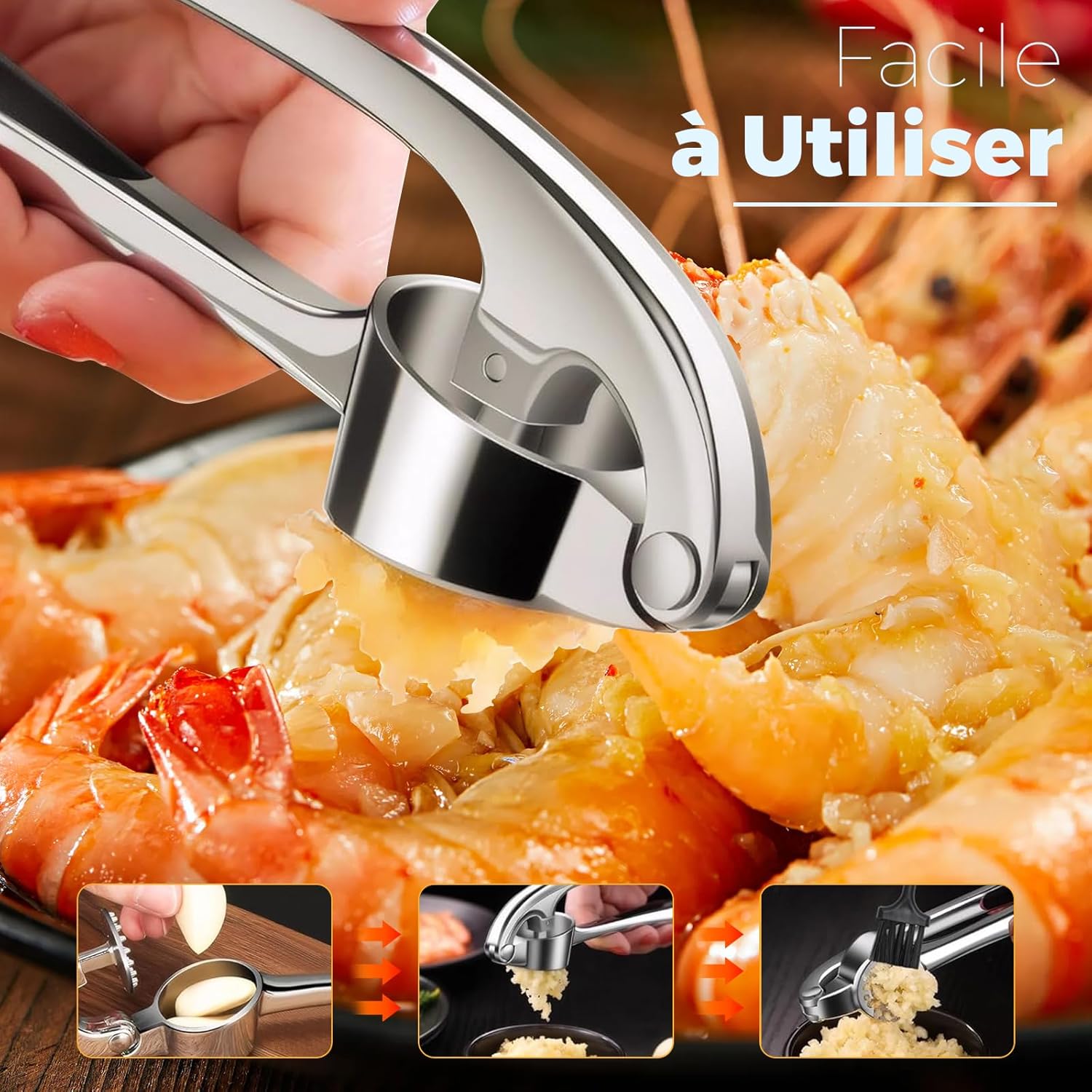 Presse-ail Inox - professionnel, facile à nettoyer, argenté, durable