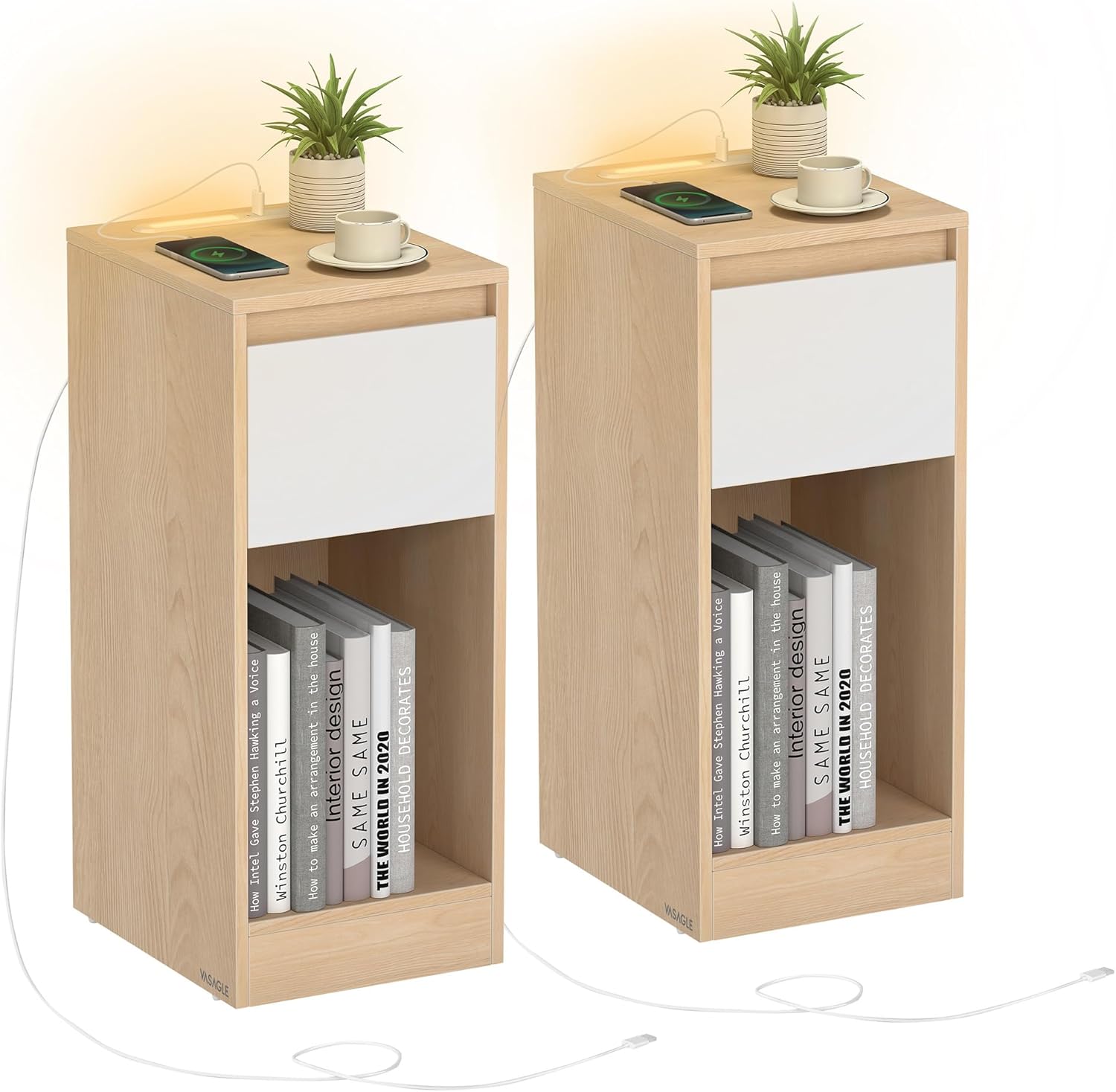 VASAGLE - table de chevet lot de 2 - rangement LED USB - LET710Y01