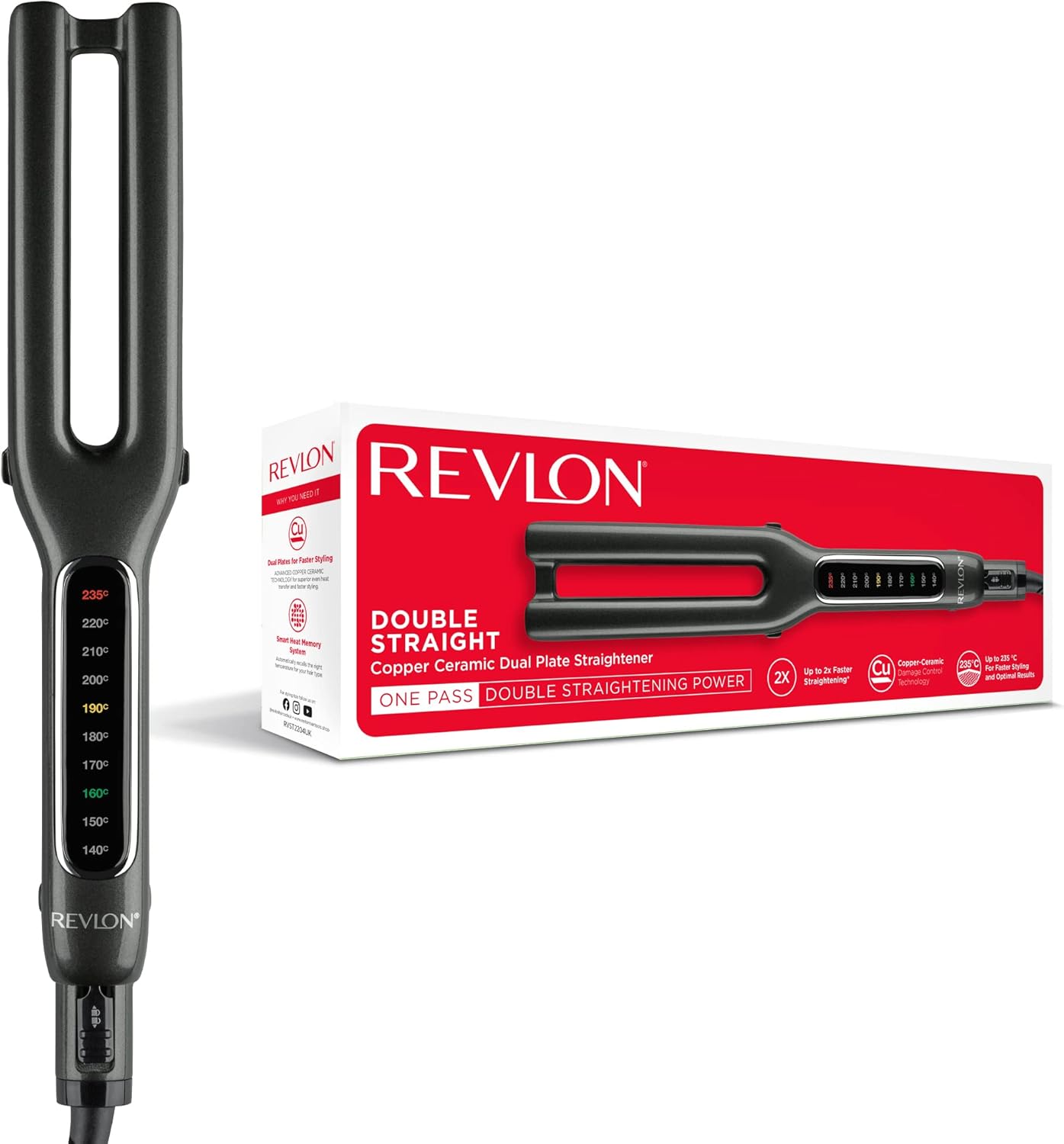 Revlon - lisseur double plaques, cuivre/céramique, LED, 10 temp. - RVST2204E