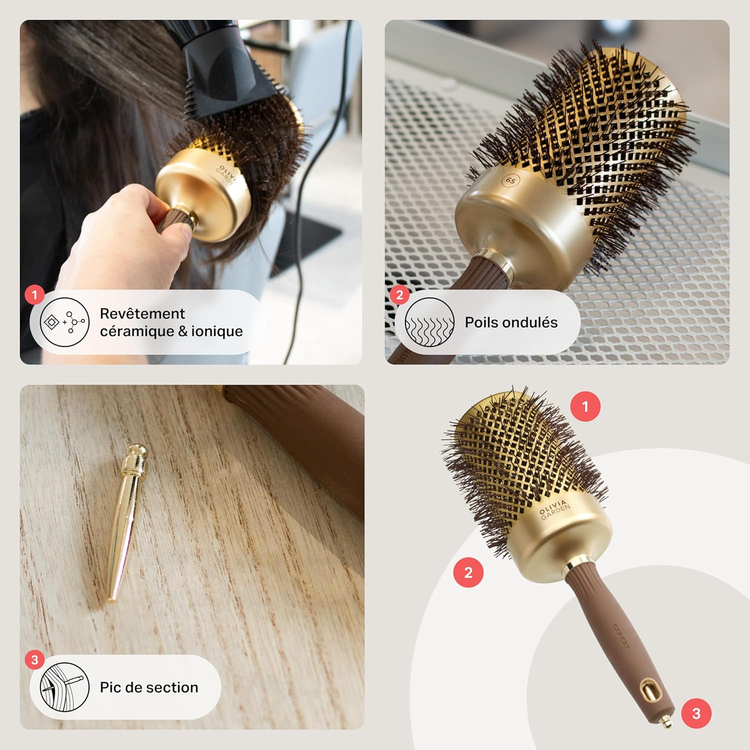 Olivia Garden - Expert Blowout Shine - brosse ronde céramique  - antistatique, effet brillant sans frisottis